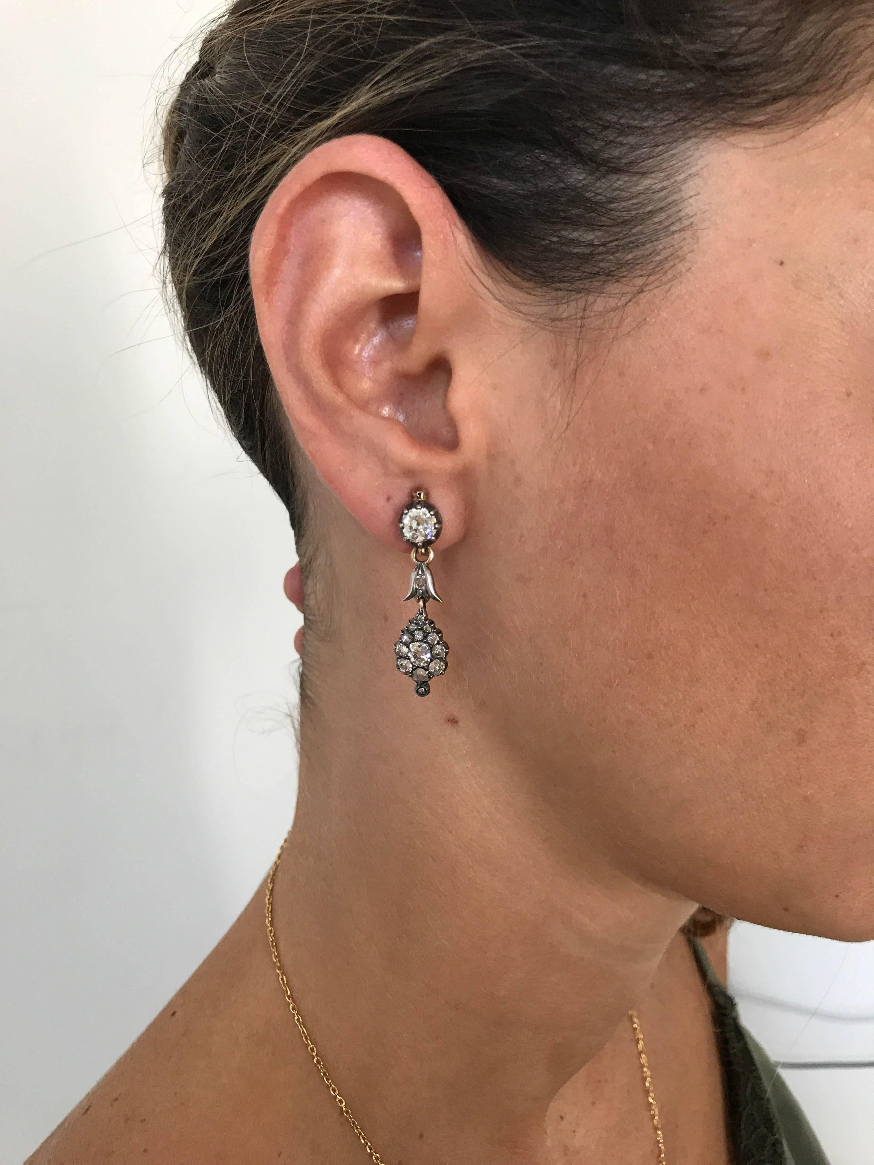 Women's Victorian 3 Carat Diamond Gold Drop Earrings