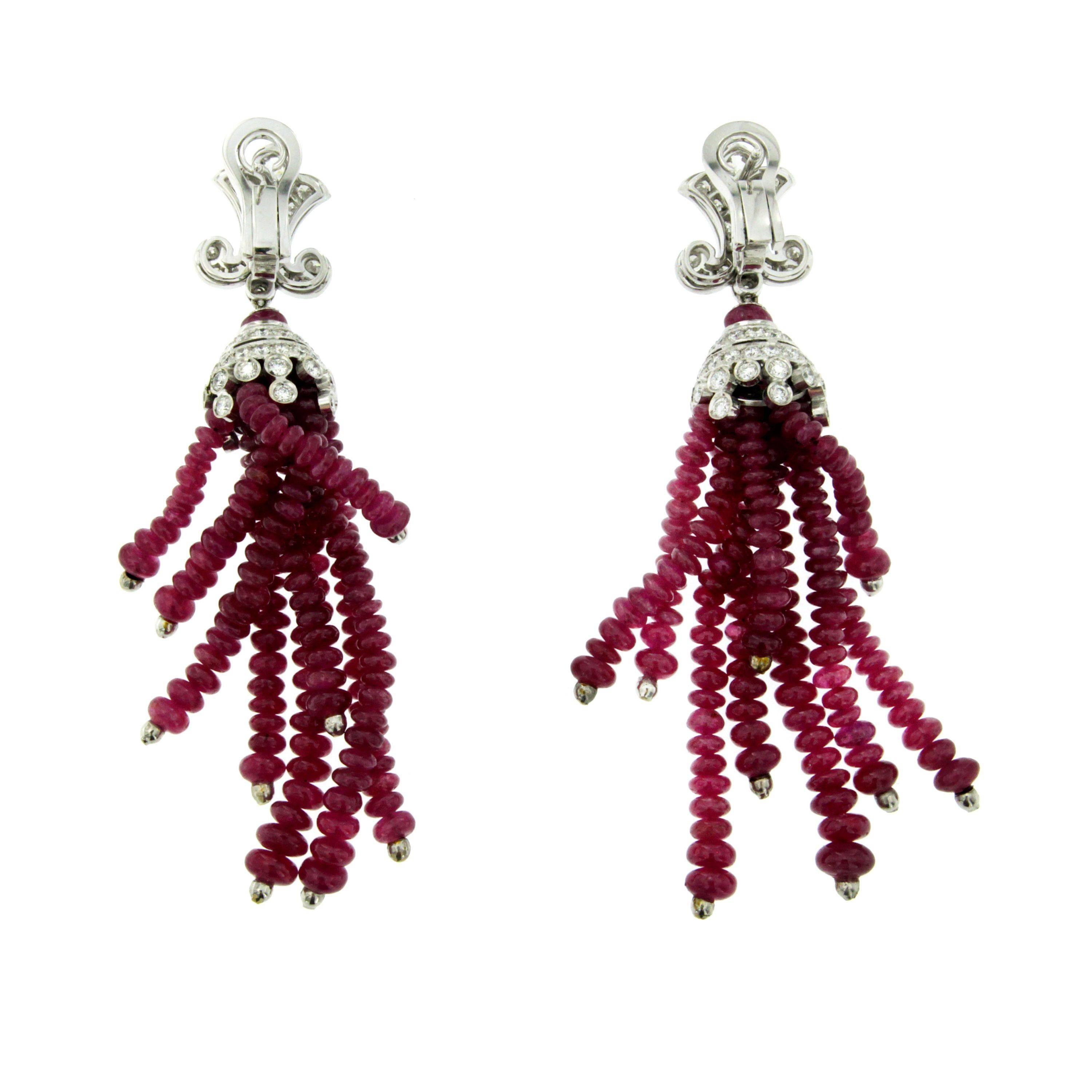 Ruby and Diamond Tassel Earrings In New Condition In Napoli, Italy