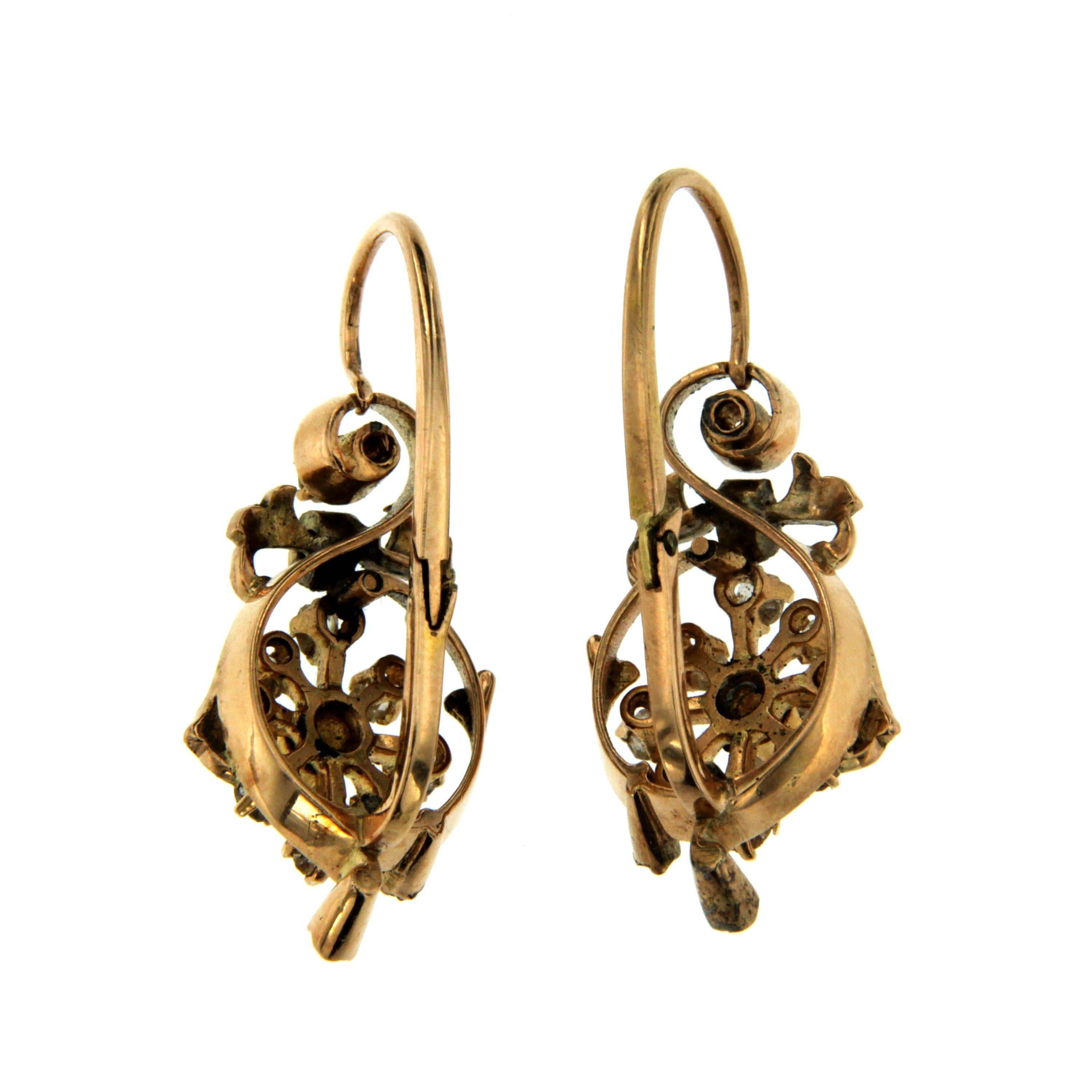 Antique Diamond Gold Earrings In Excellent Condition In Napoli, Italy