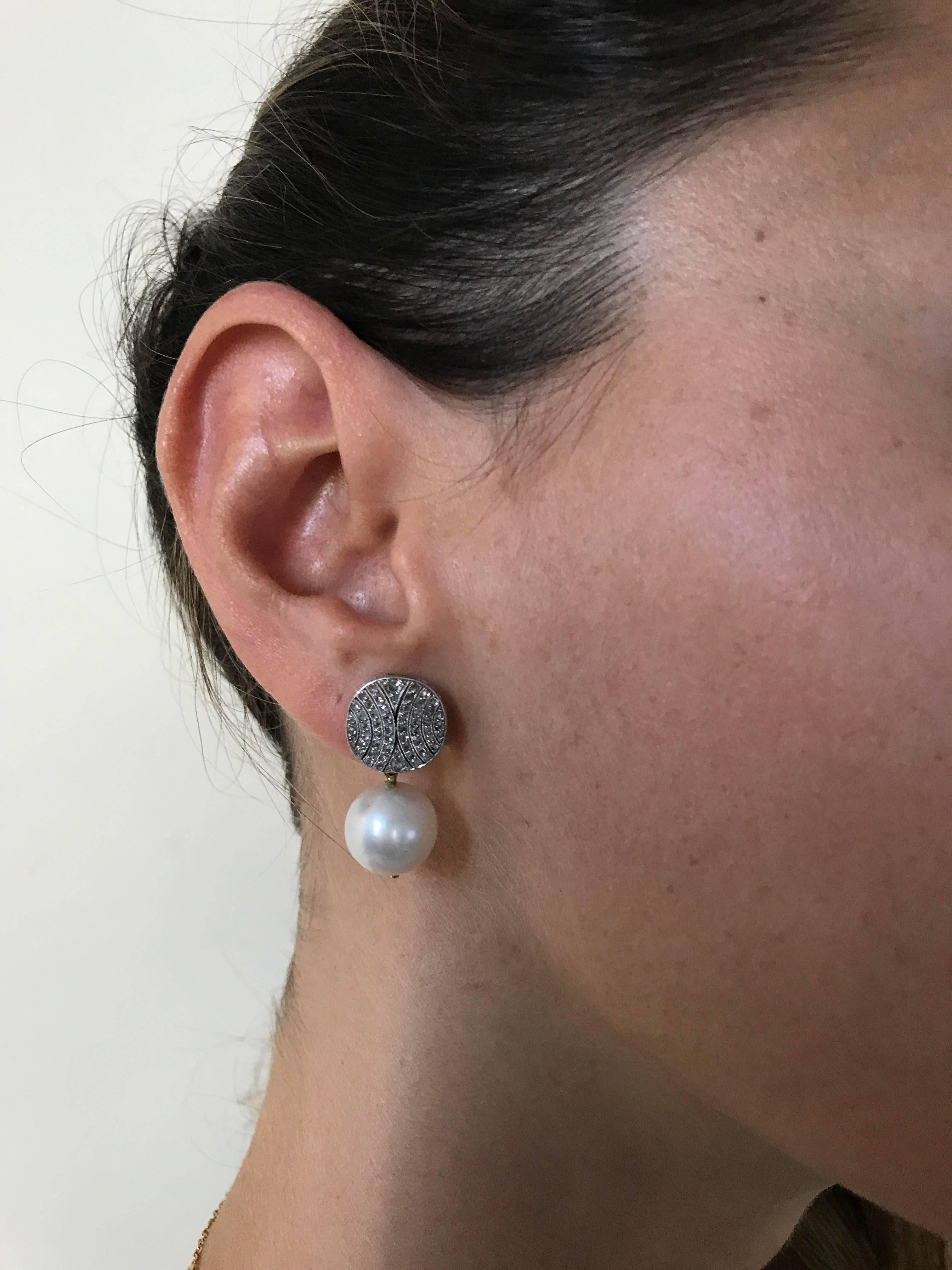 Women's Pearls Diamond Gold Earrings