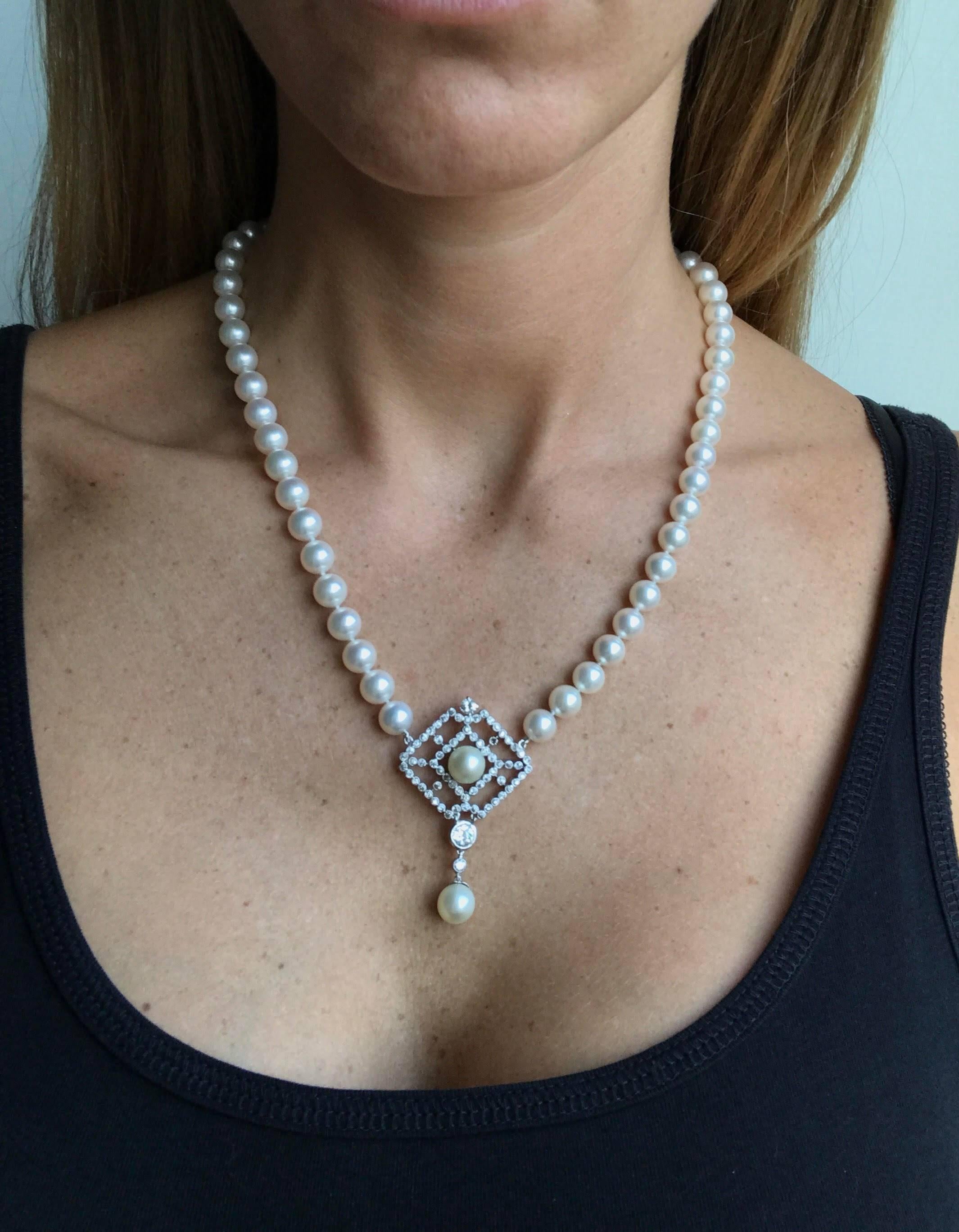 Mixed Cut Japanese Pearl Diamond Gold Necklace