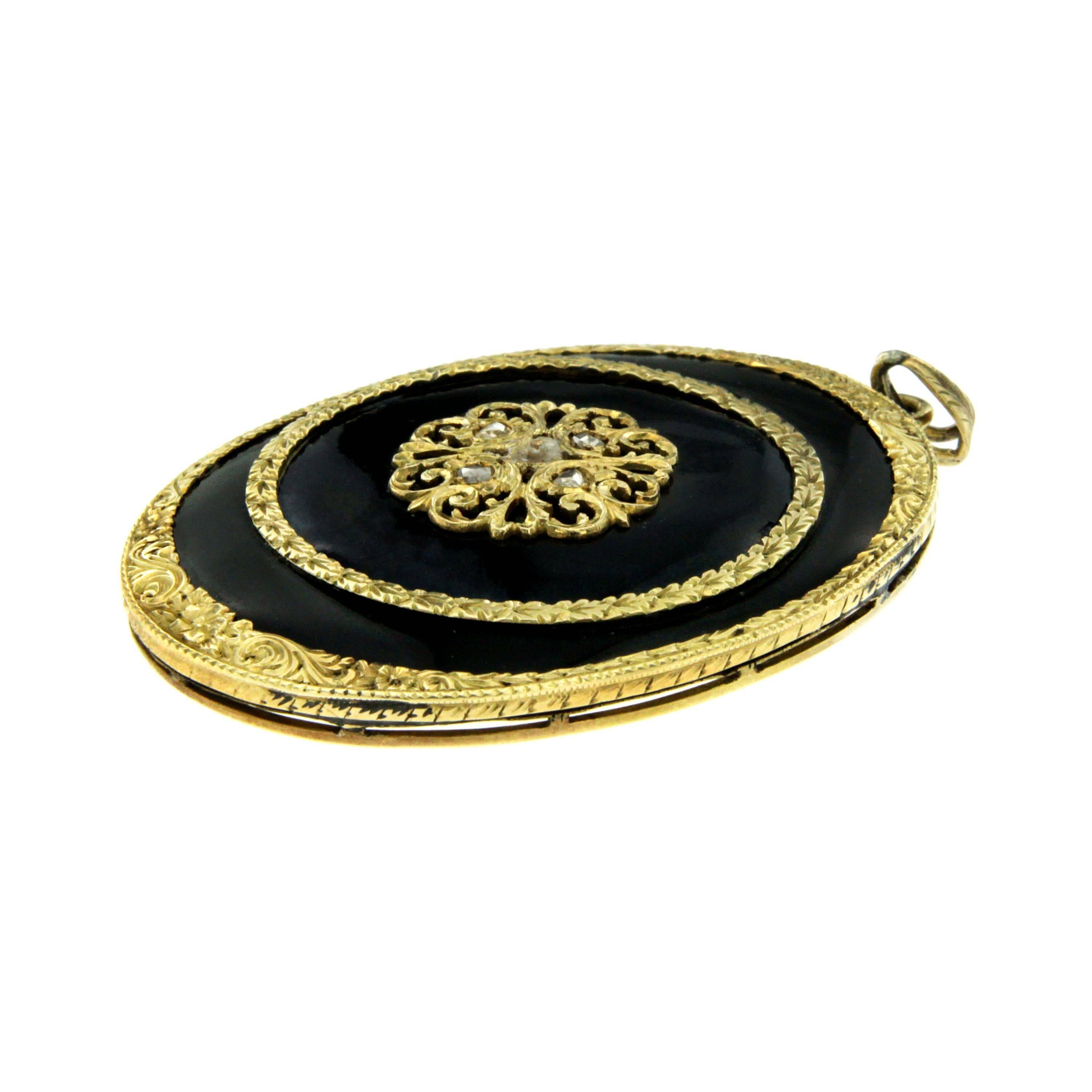 Women's or Men's 1900s Enamel Gold Locket Pendant