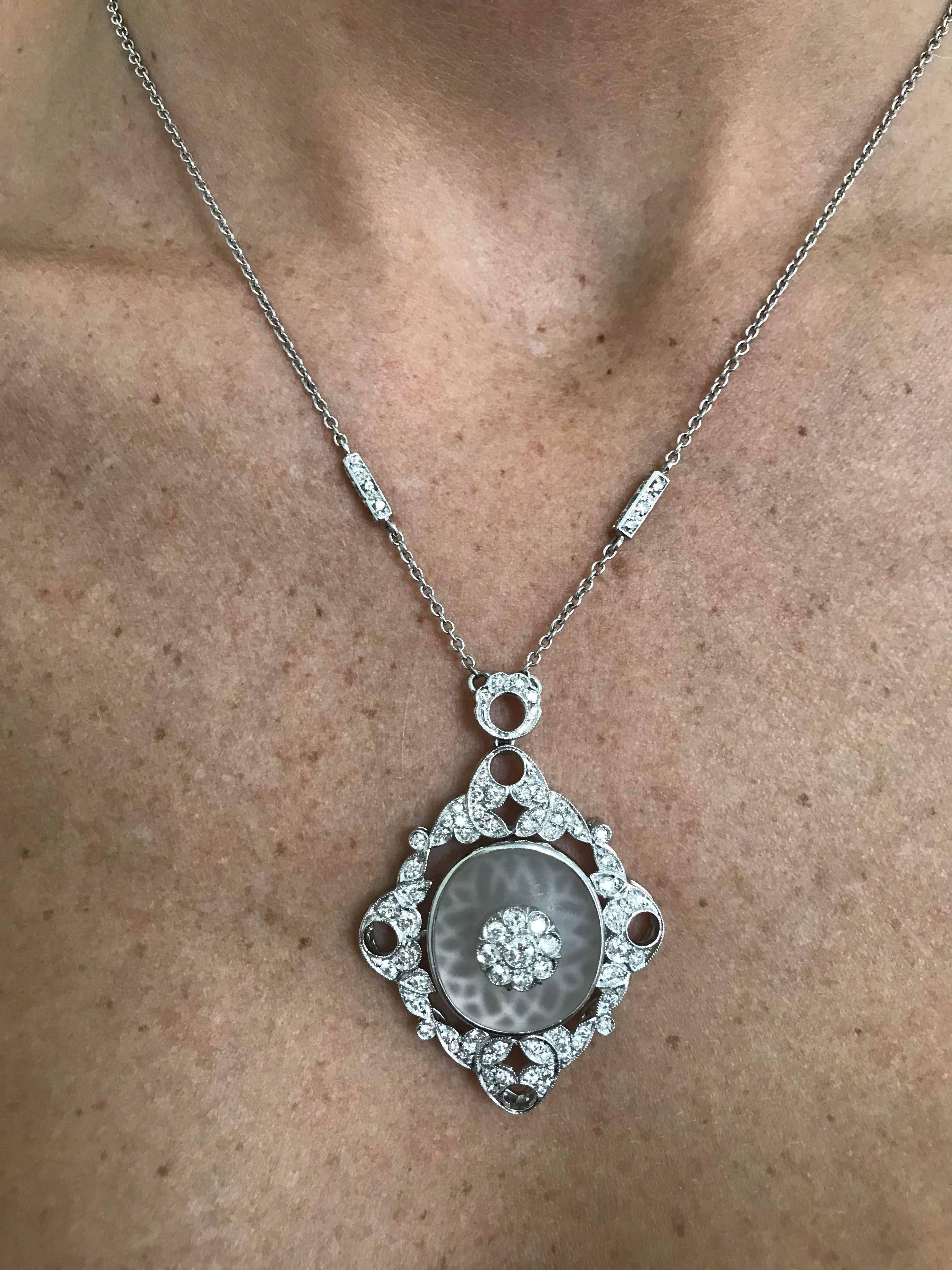 Women's Art Deco Rock Crystal Diamond Gold Pendant Necklace