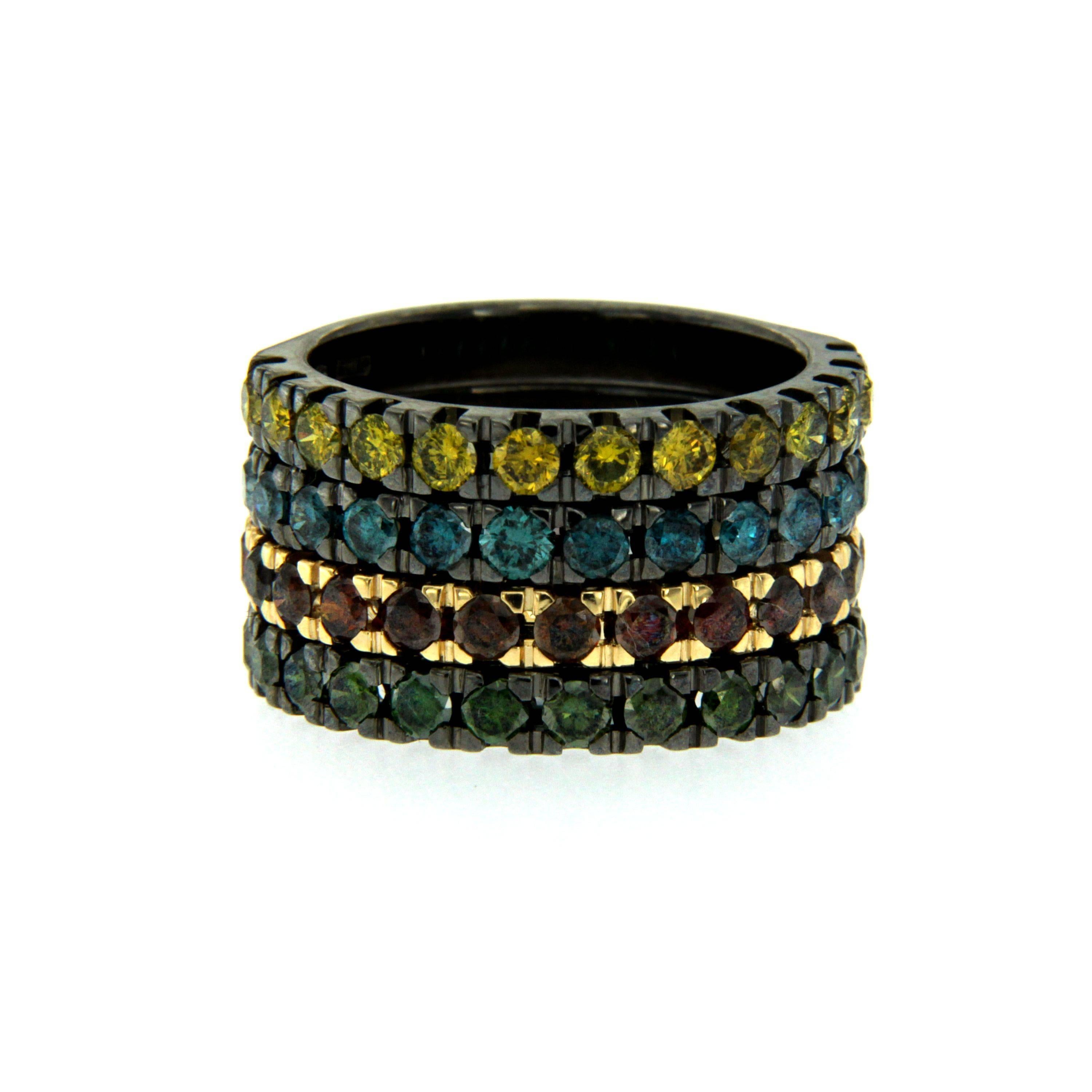 Colored Diamond Black Gold Band Ring In New Condition In Napoli, Italy