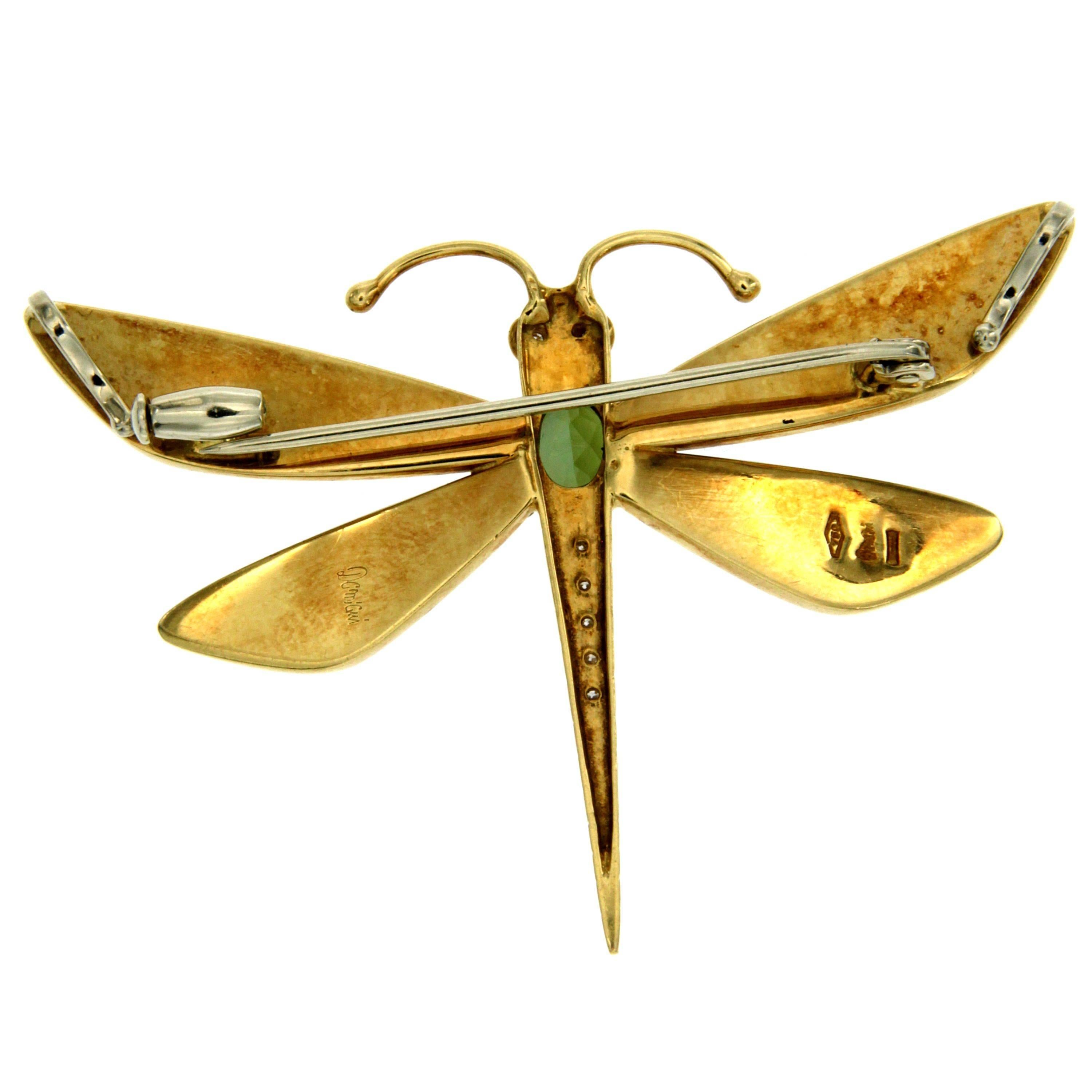 Women's or Men's Butterfly Diamonds Gold Pendant or Brooch
