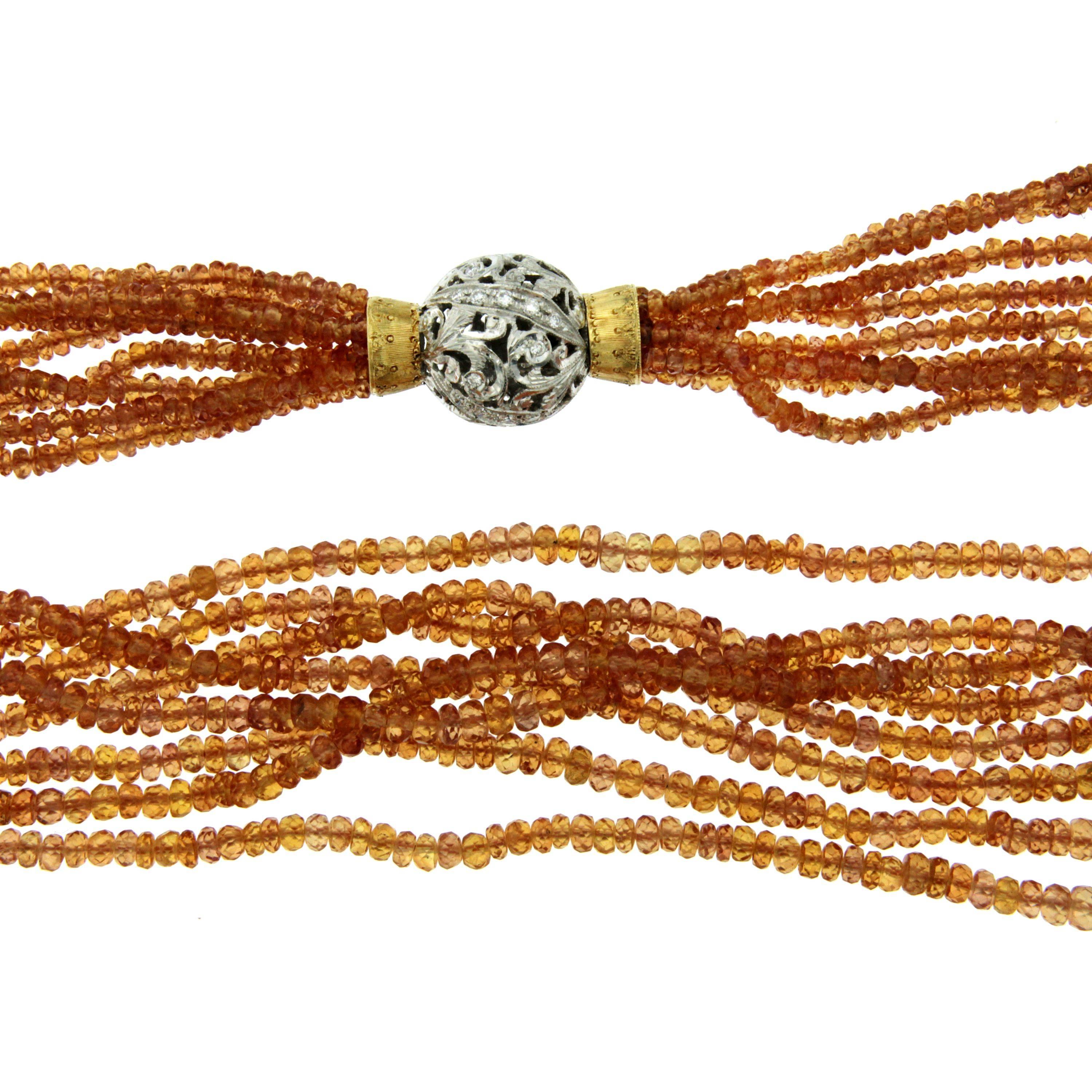 Orange Sapphires Multi Strand Beaded Necklace In Excellent Condition In Napoli, Italy