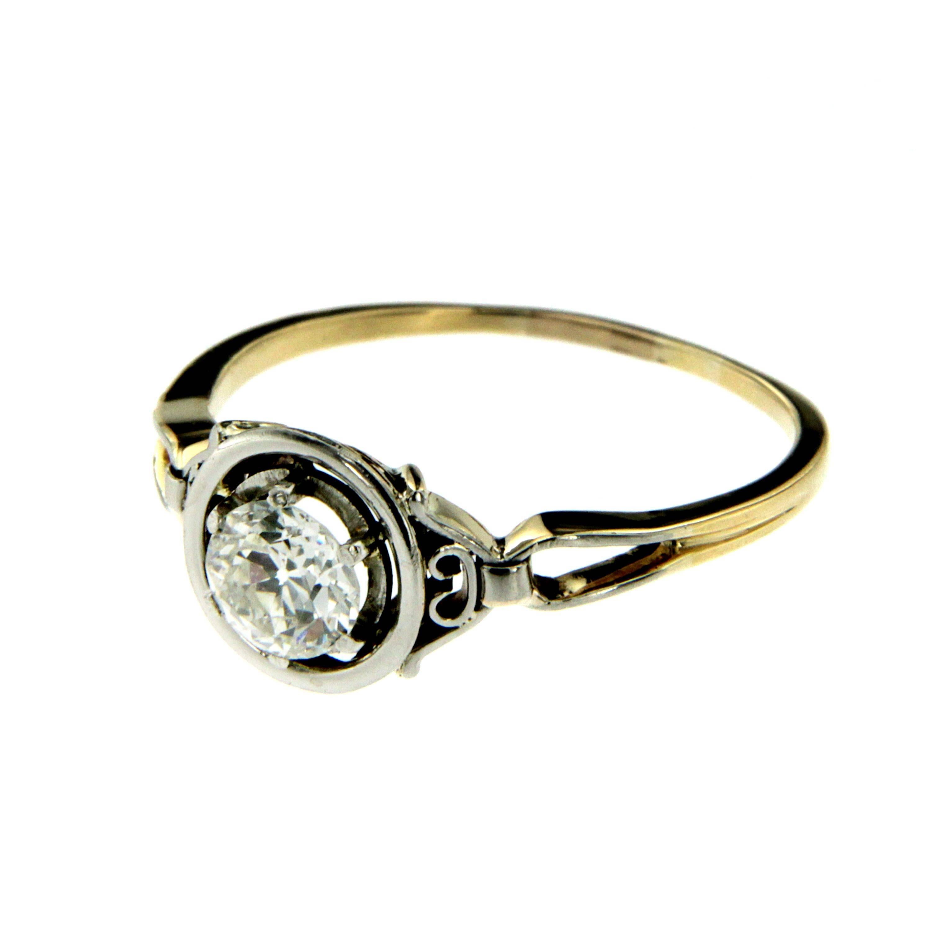 Old Mine Cut Art Deco Diamond Gold Solitaire Ring