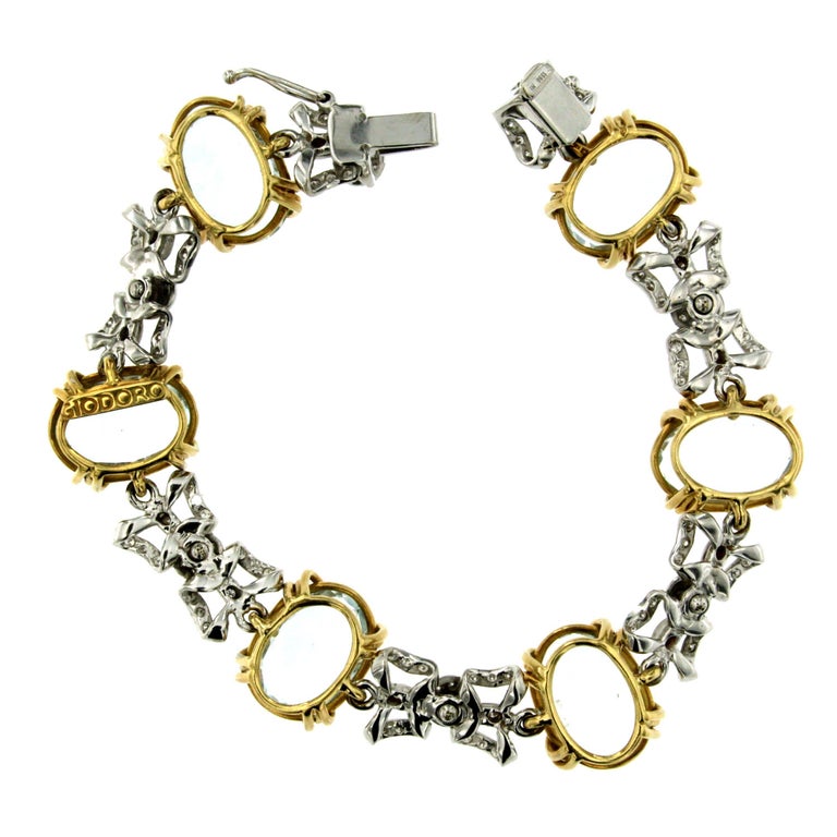 Aquamarine Gold Bow Link Bracelet For Sale at 1stDibs