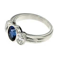 Art Deco Sapphire Diamond Platinum Three-Stone Ring