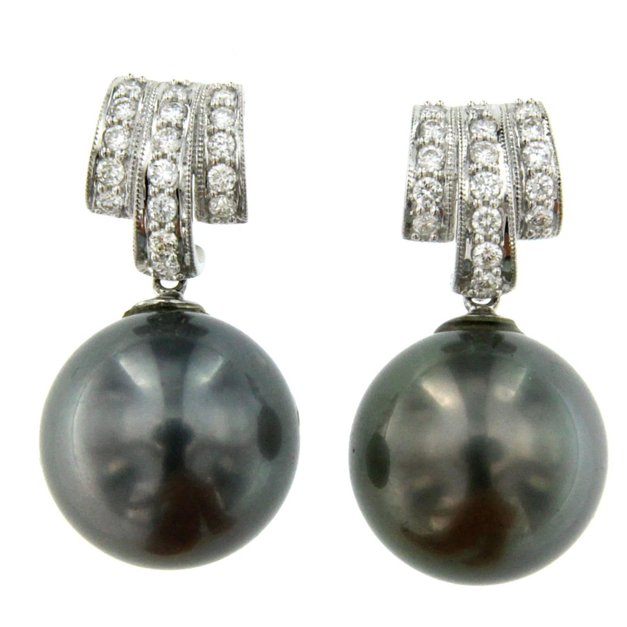 Vintage Gold Diamond Tahitian Pearl Earrings