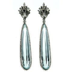 Vintage 60 Carat Aquamarine Diamond Gold Earrings