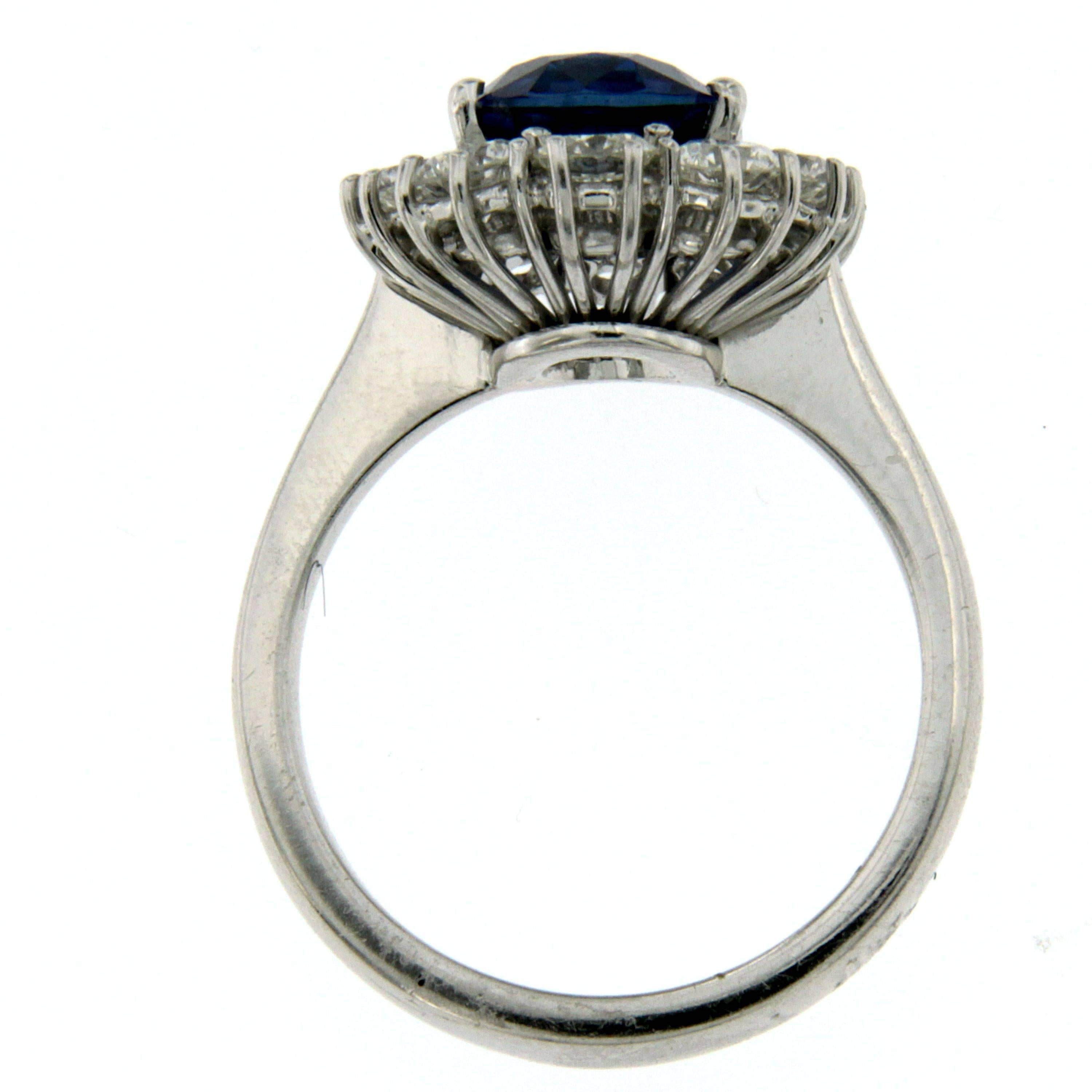 Round Cut Ssef Certified 3.70 Carat Burma Royal Blue Sapphire Diamond Gold Ring