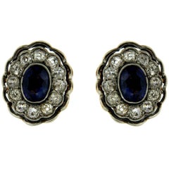 Victorian Sapphire and Diamond Cluster Earrings