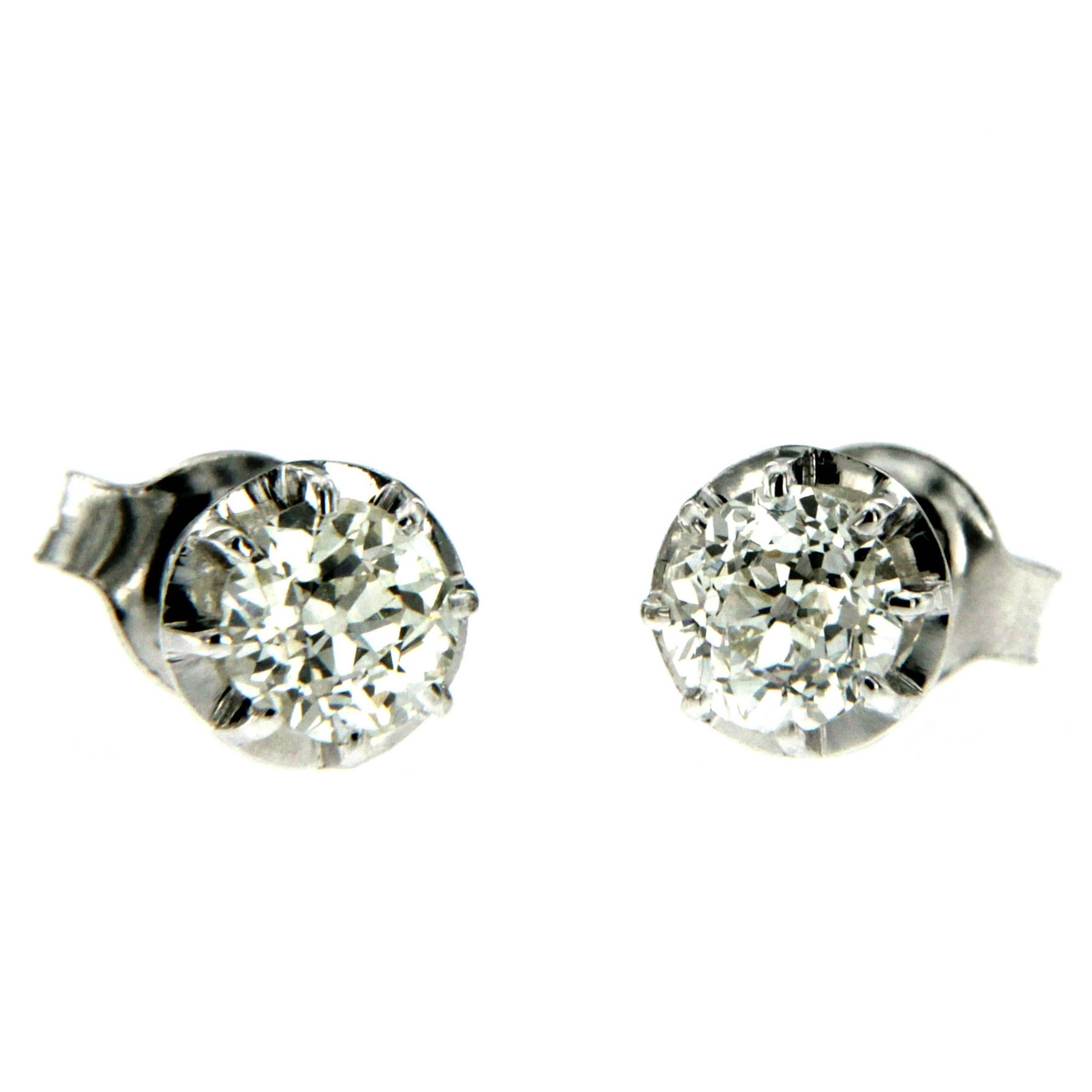 Antique Old Cut Diamonds Gold Solitaire Stud Earrings