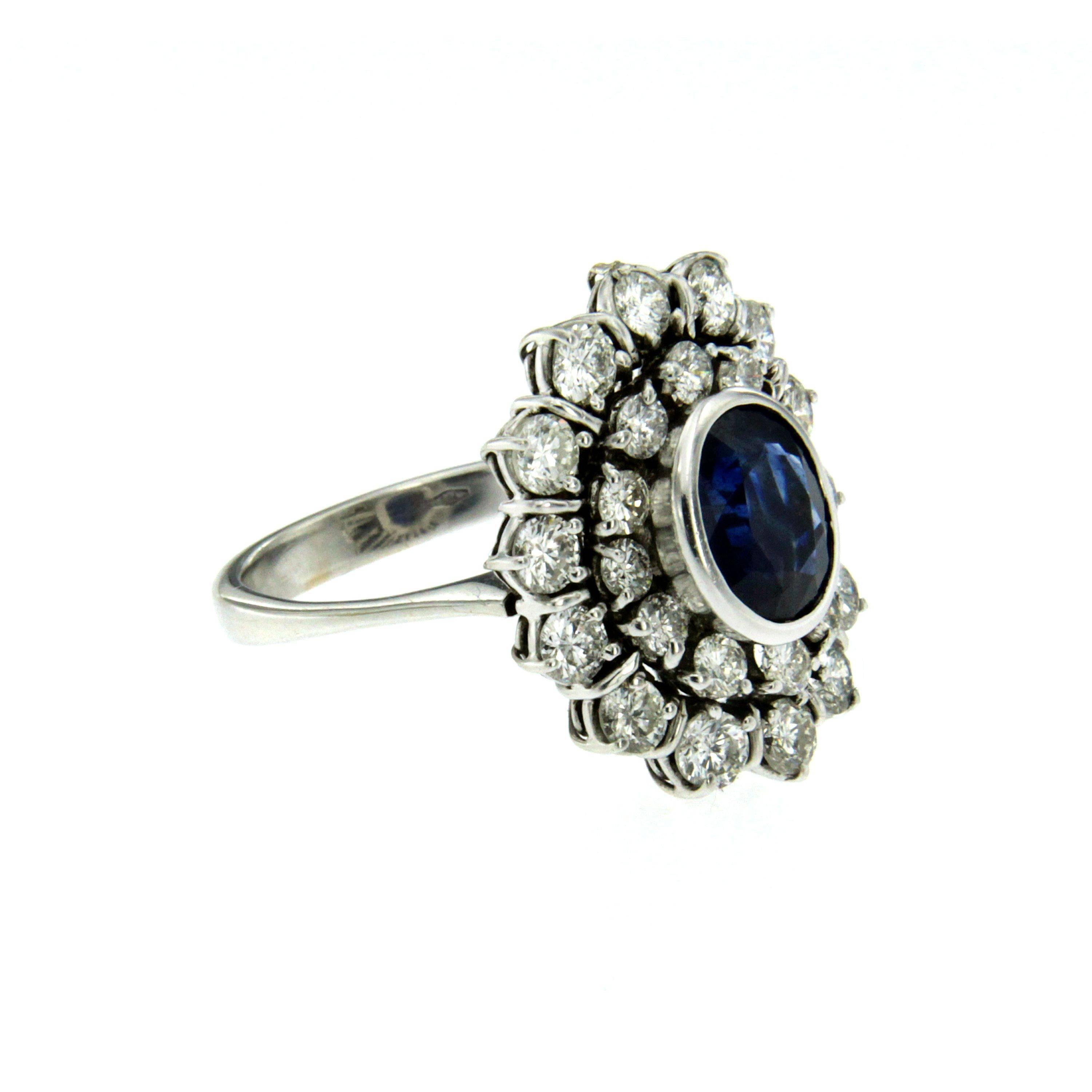 Art Deco Vintage 3 Carat Sapphire Diamond Gold Ring