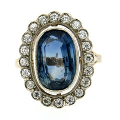 GIA Certified 8.79 Carat Sapphire No Heat Diamond Gold Cluster Antique Ring