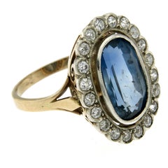 GIA Certified 8.79 Carat Sapphire No Heat Diamond Gold Cluster Antique Ring