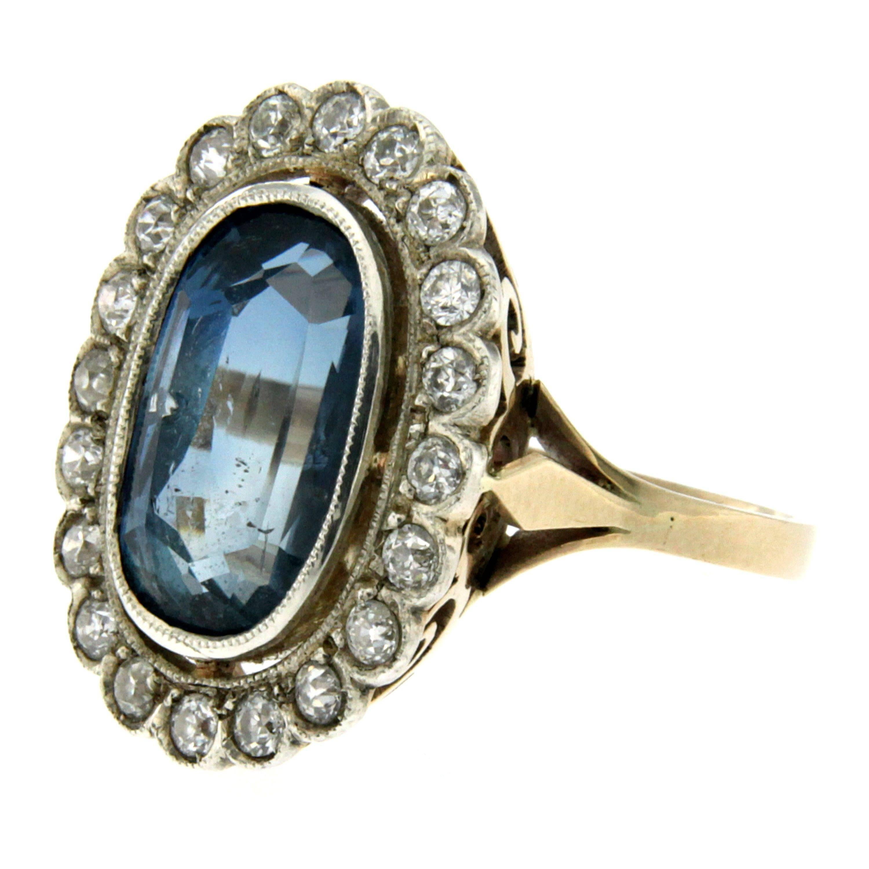Victorian GIA Certified 8.79 Carat Sapphire No Heat Diamond Gold Cluster Antique Ring