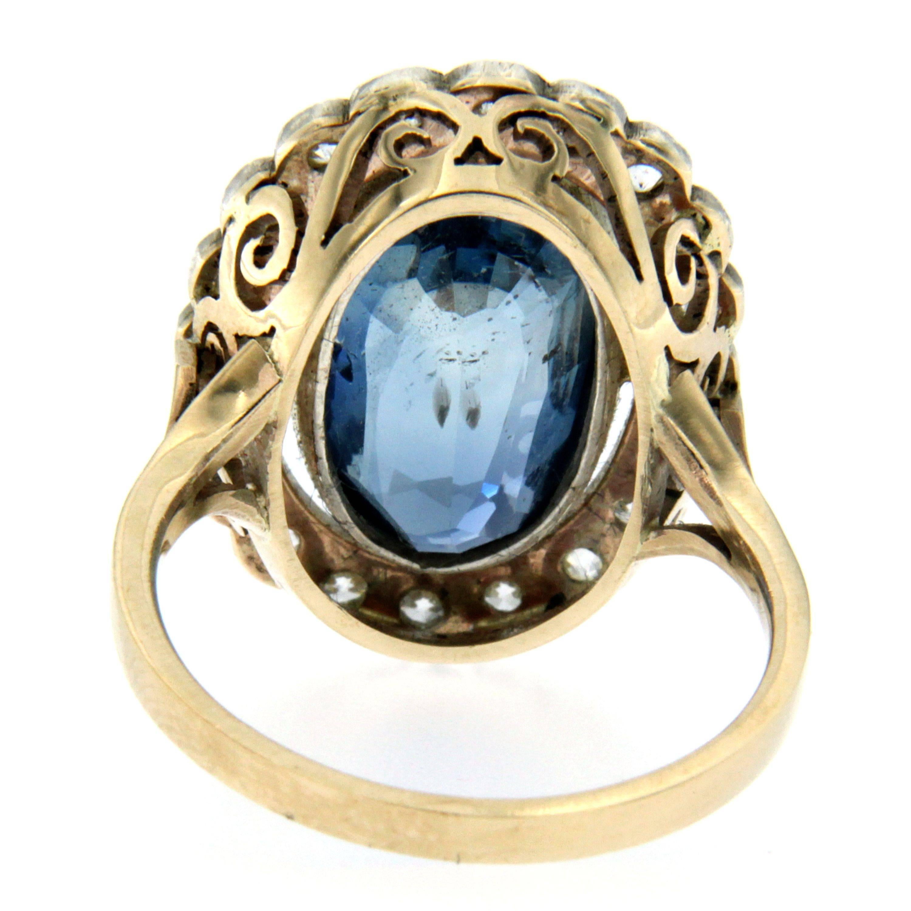 Women's GIA Certified 8.79 Carat Sapphire No Heat Diamond Gold Cluster Antique Ring