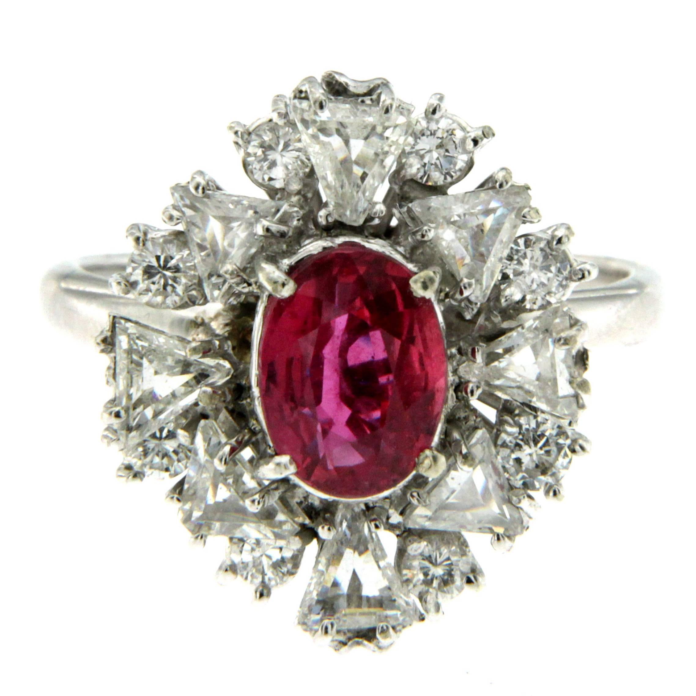 Estate AGL Certified 1.55 Carat Ruby Diamond Gold Cluster Ring