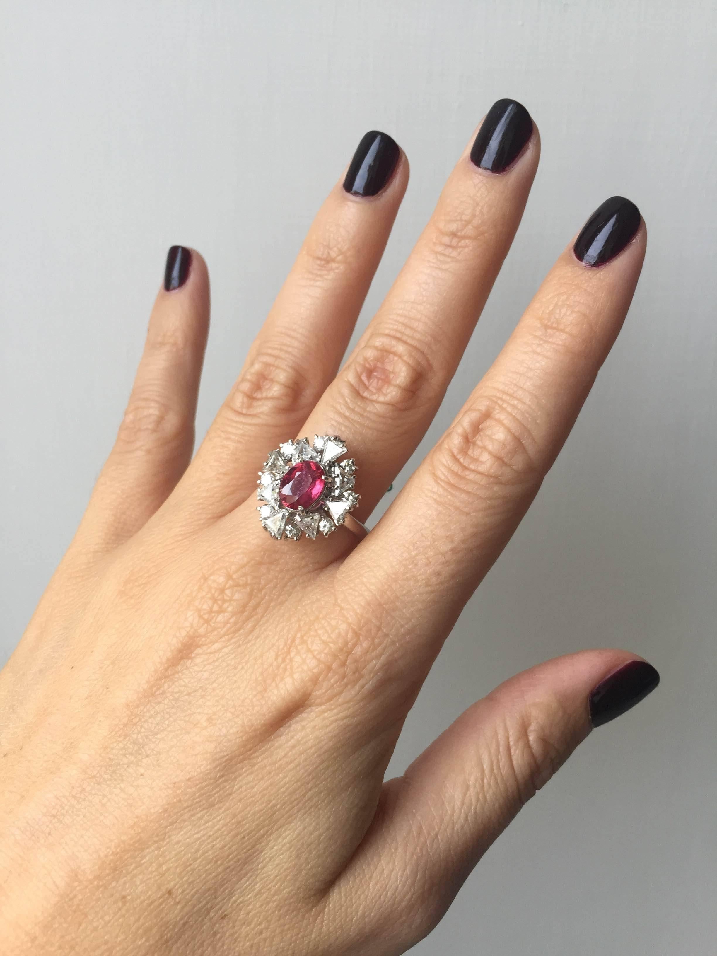Estate AGL Certified 1.55 Carat Ruby Diamond Gold Cluster Ring 3