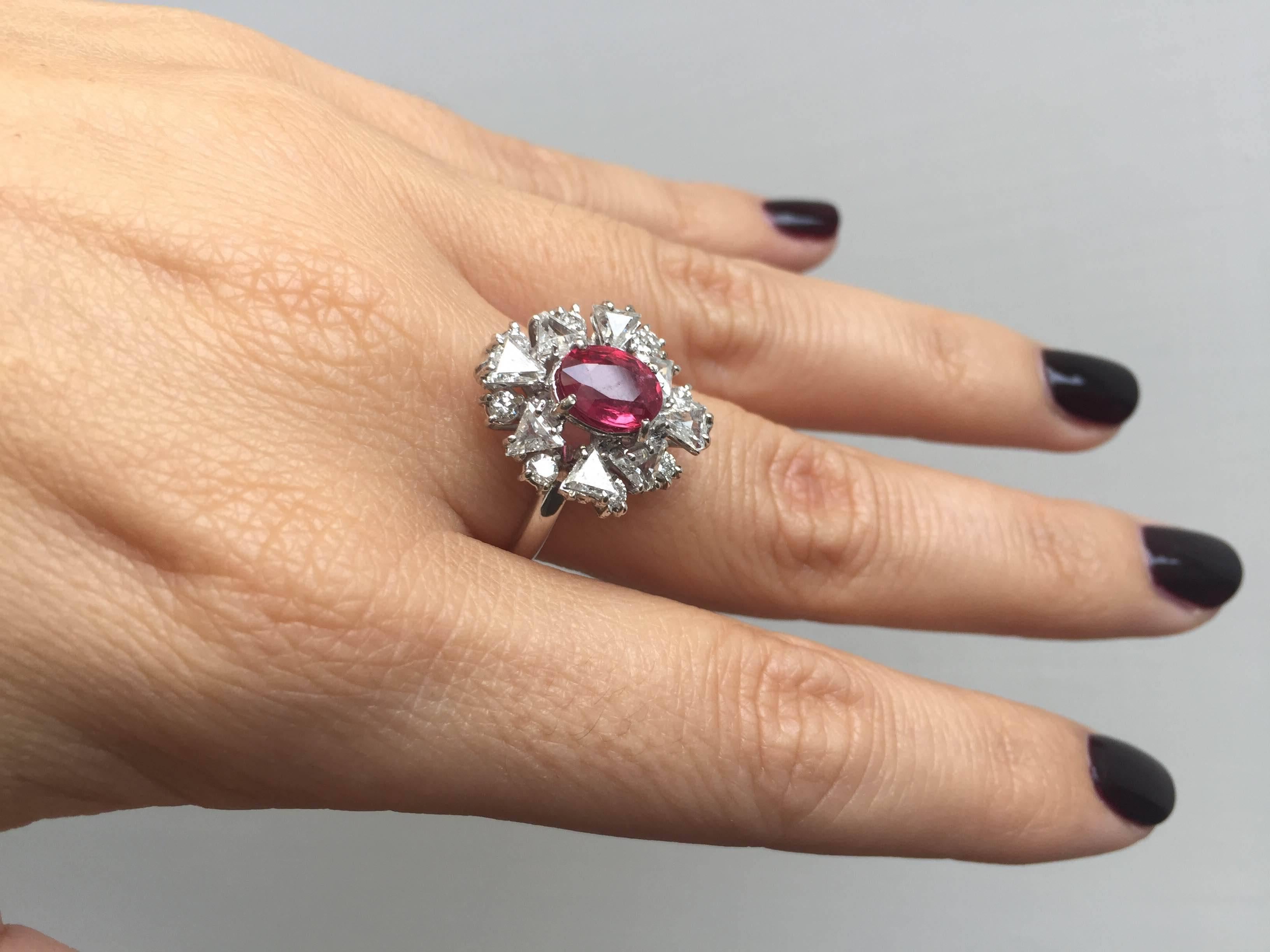 Estate AGL Certified 1.55 Carat Ruby Diamond Gold Cluster Ring 4