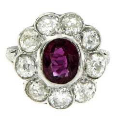 Antique 1900s Natural Ruby Diamond White Gold Cluster Ring