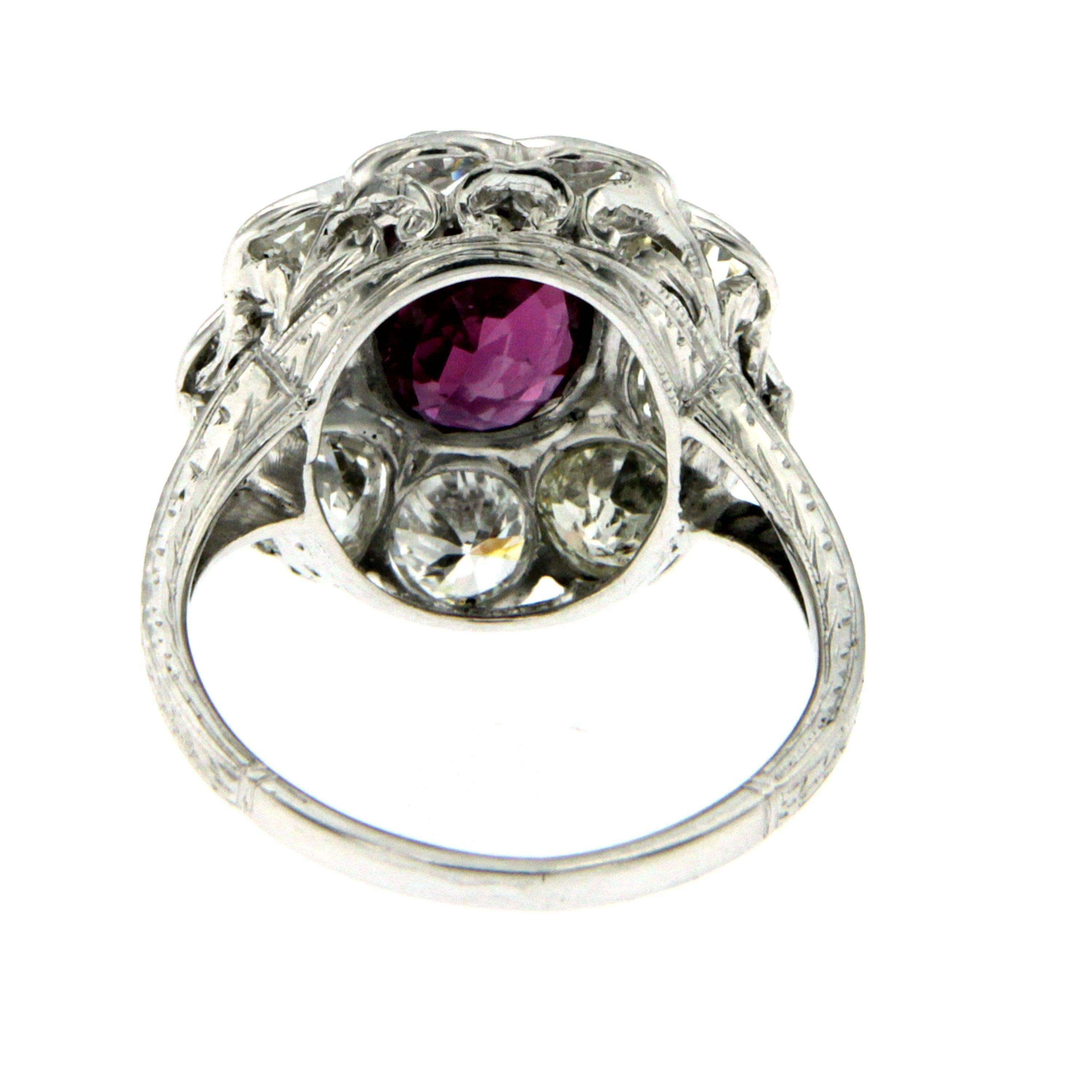 Antique 1900s Natural Ruby Diamond White Gold Cluster Ring 1