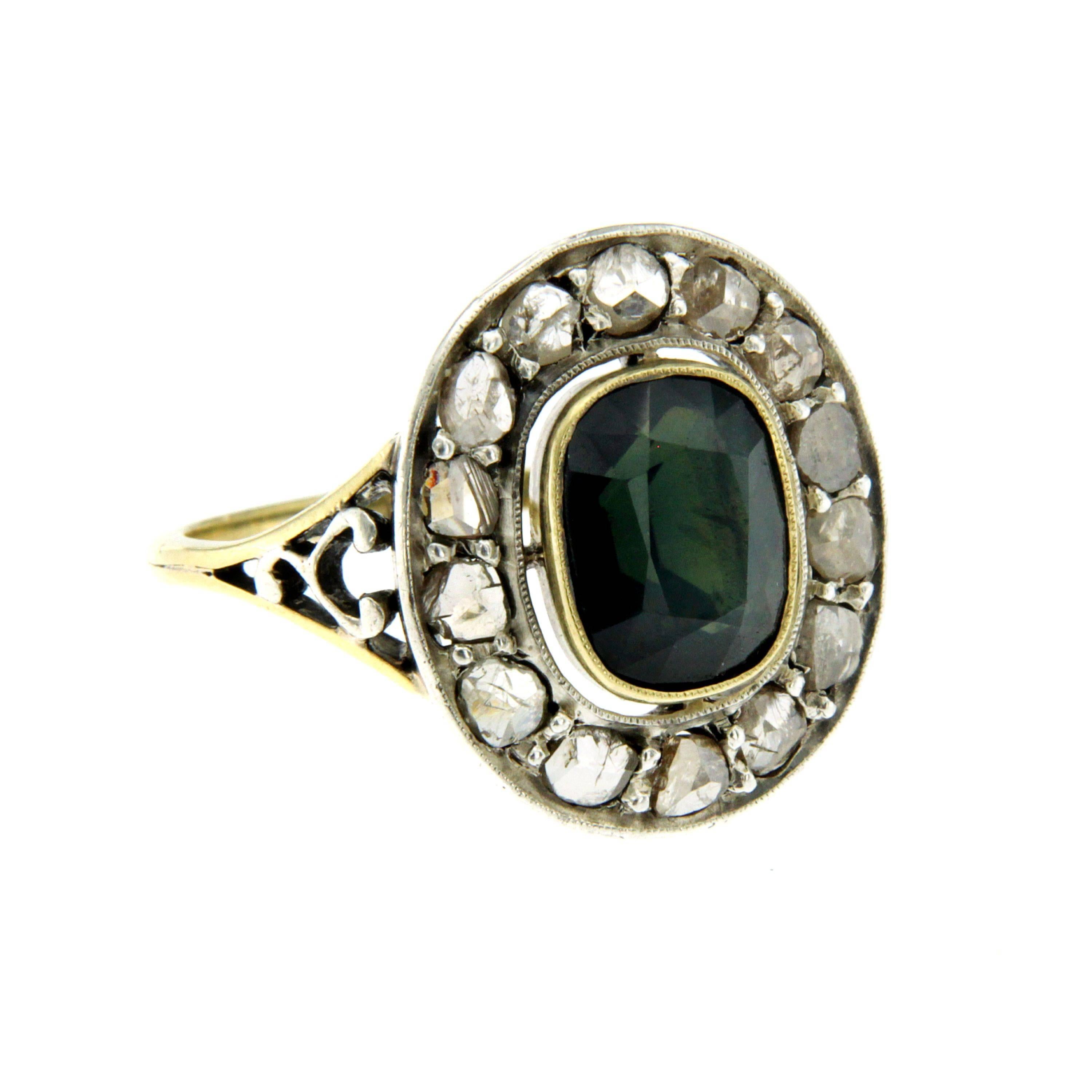Victorian 4 Carat Sapphire Diamond Gold Ring