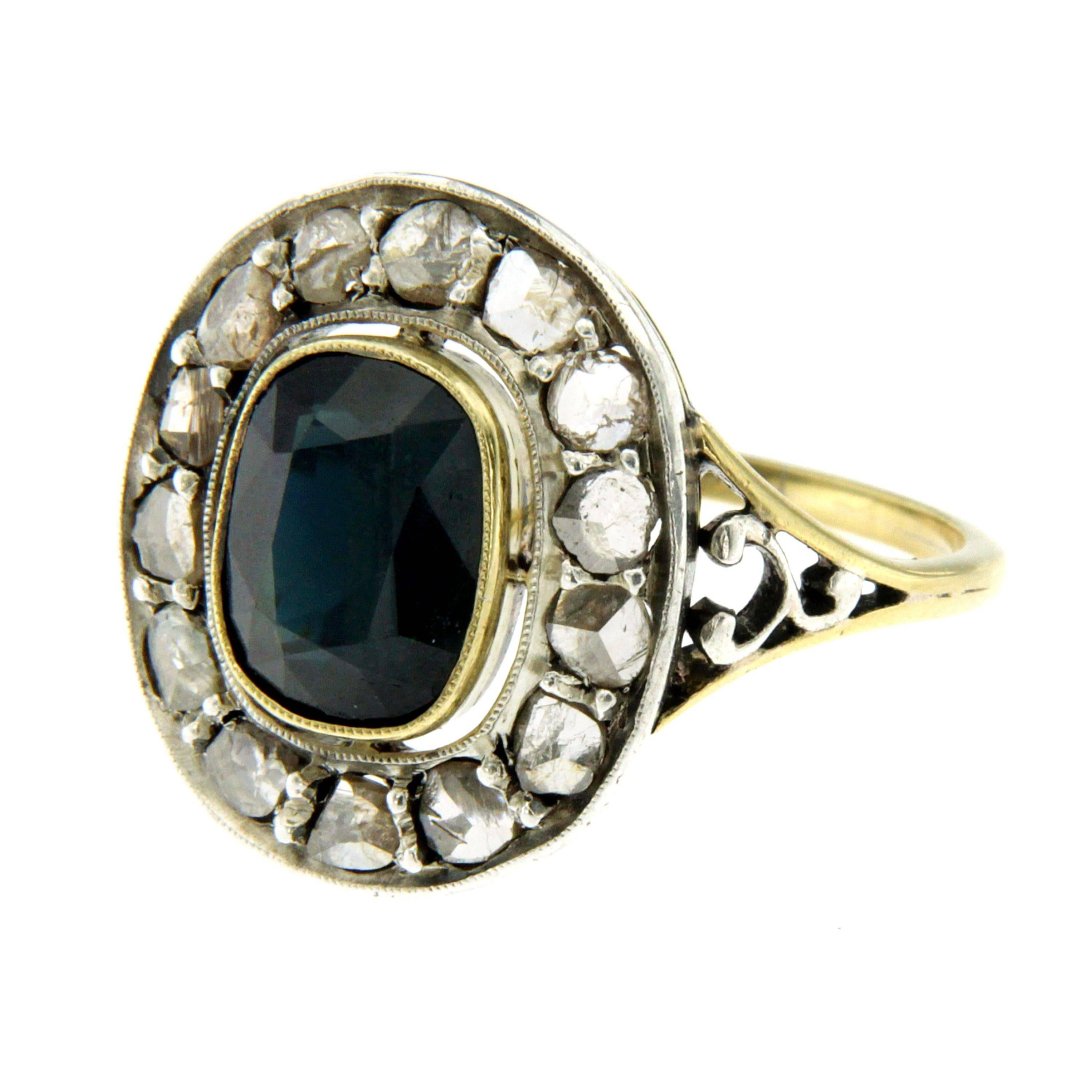 Art Deco Victorian 4 Carat Sapphire Diamond Gold Ring