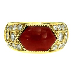 Antique Aka Coral Diamond Gold Ring