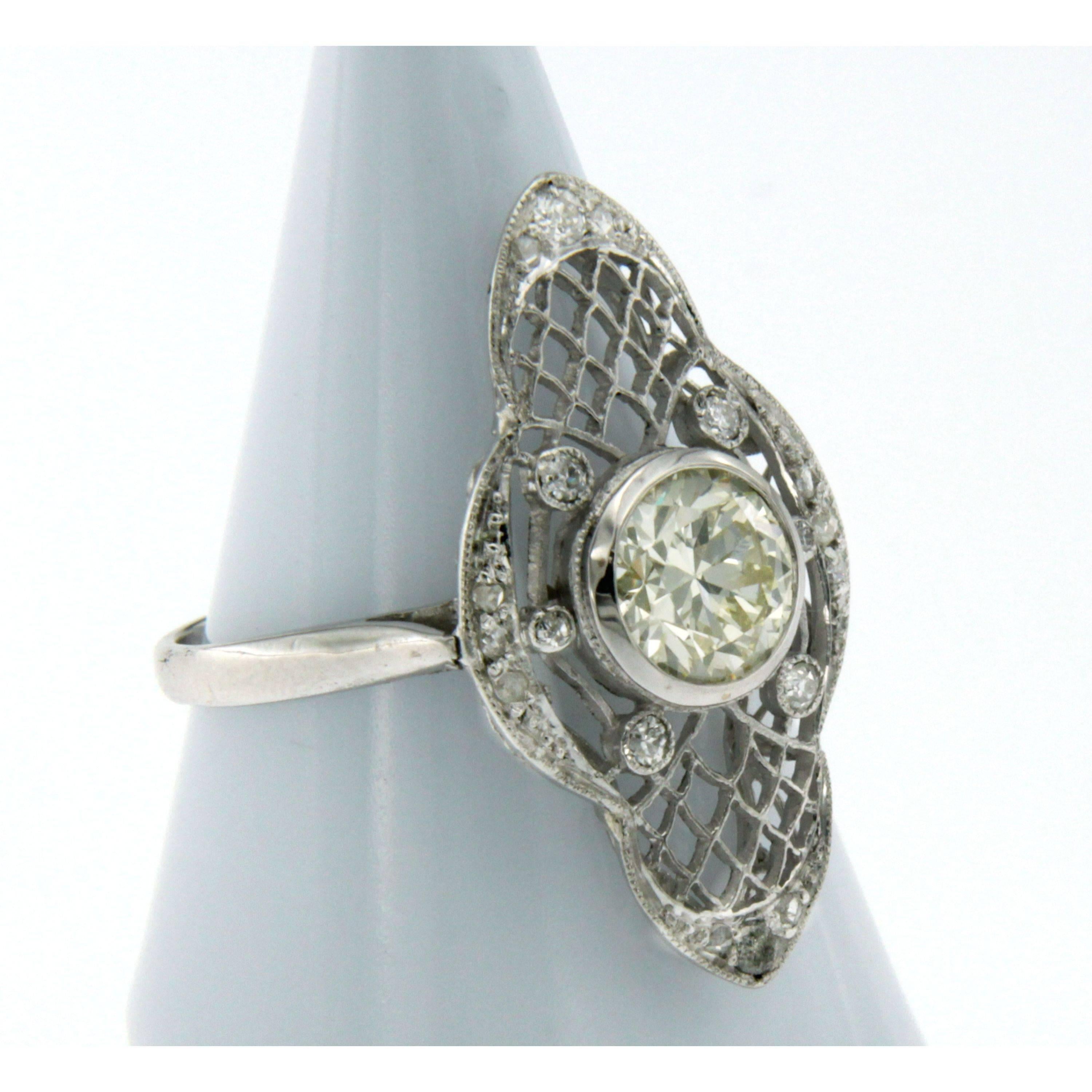 Old Mine Cut Art Deco Diamond Platinum Engagement Ring