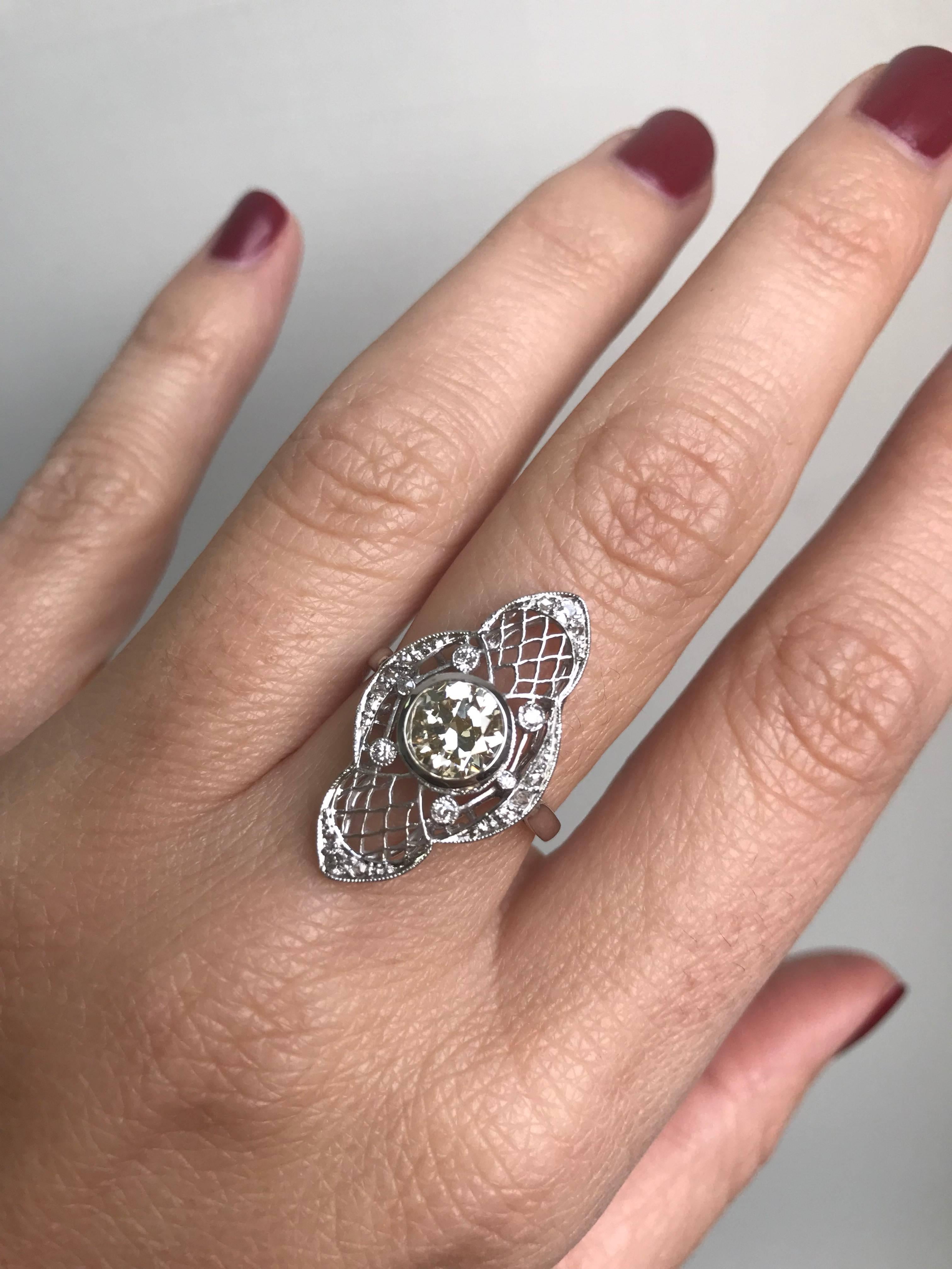 Art Deco Diamond Platinum Engagement Ring 1