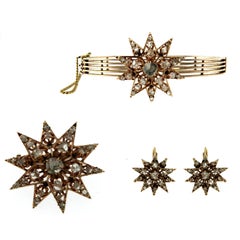 Antique Victorian Diamond Gold Bracelet and Earrings Suite