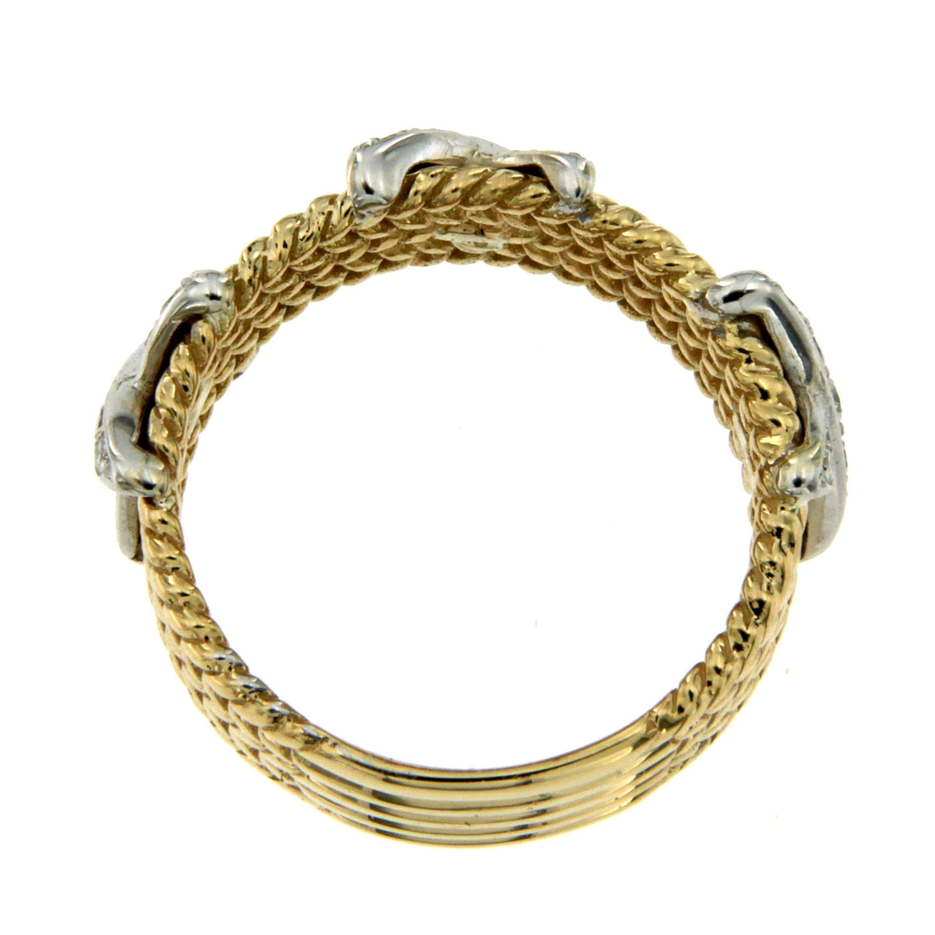 Contemporary Rope Design Diamond Gold Band Ring