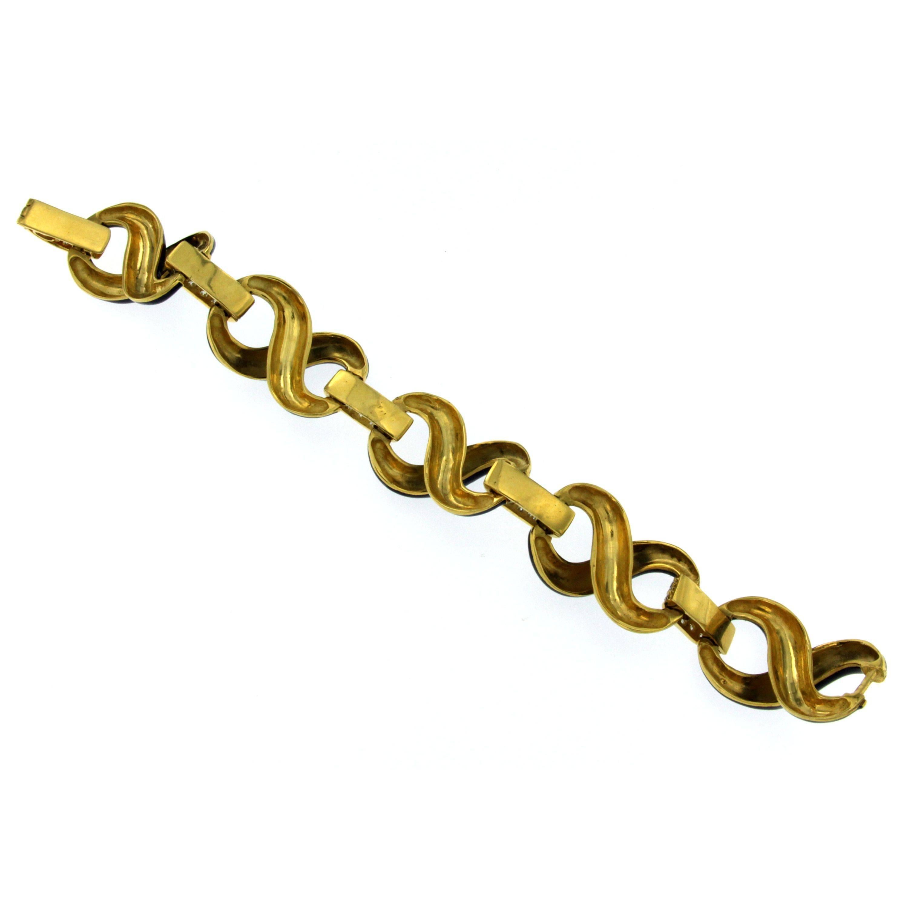 Women's Estate Italian Blue Enamel Diamond Gold Link Bracelet