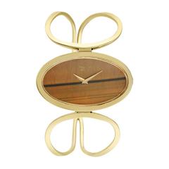Chopard Ladies Yellow Gold Tiger's Eye Dial Bangle Bracelet Wristwatch