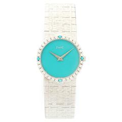 Piaget White Gold Diamond Turquoise Manual Wind Bracelet Wristwatch