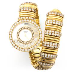 Vintage Chopard Ladies Yellow Gold Happy Diamond Snake Watch