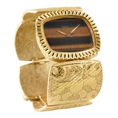 Piaget Lady's Yellow Gold Tiger's Eye Bracelet Wristwatch