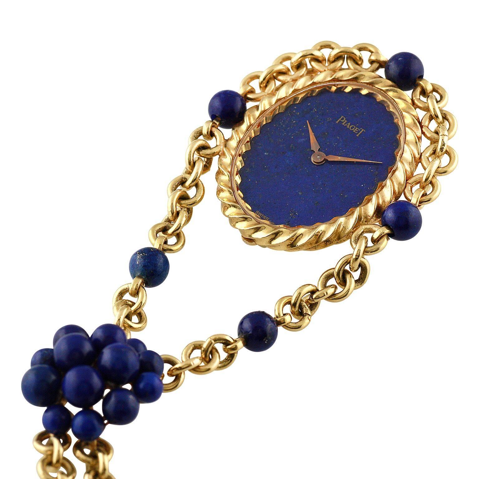 Modern Piaget Lady's Yellow Gold Lapis Lazuli Necklace Watch
