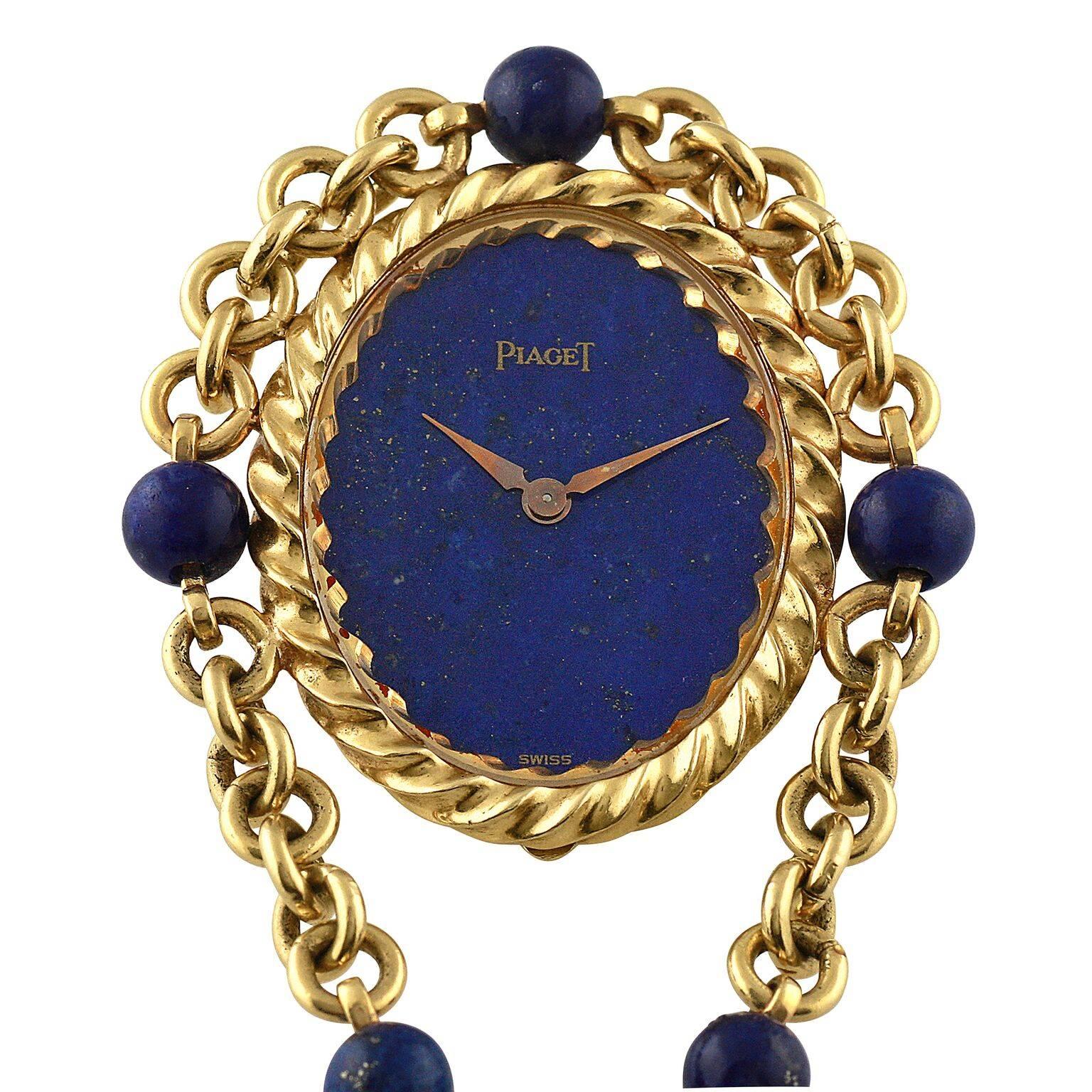 Piaget Lady's Yellow Gold Lapis Lazuli Necklace Watch In Excellent Condition In Beverly Hills, CA