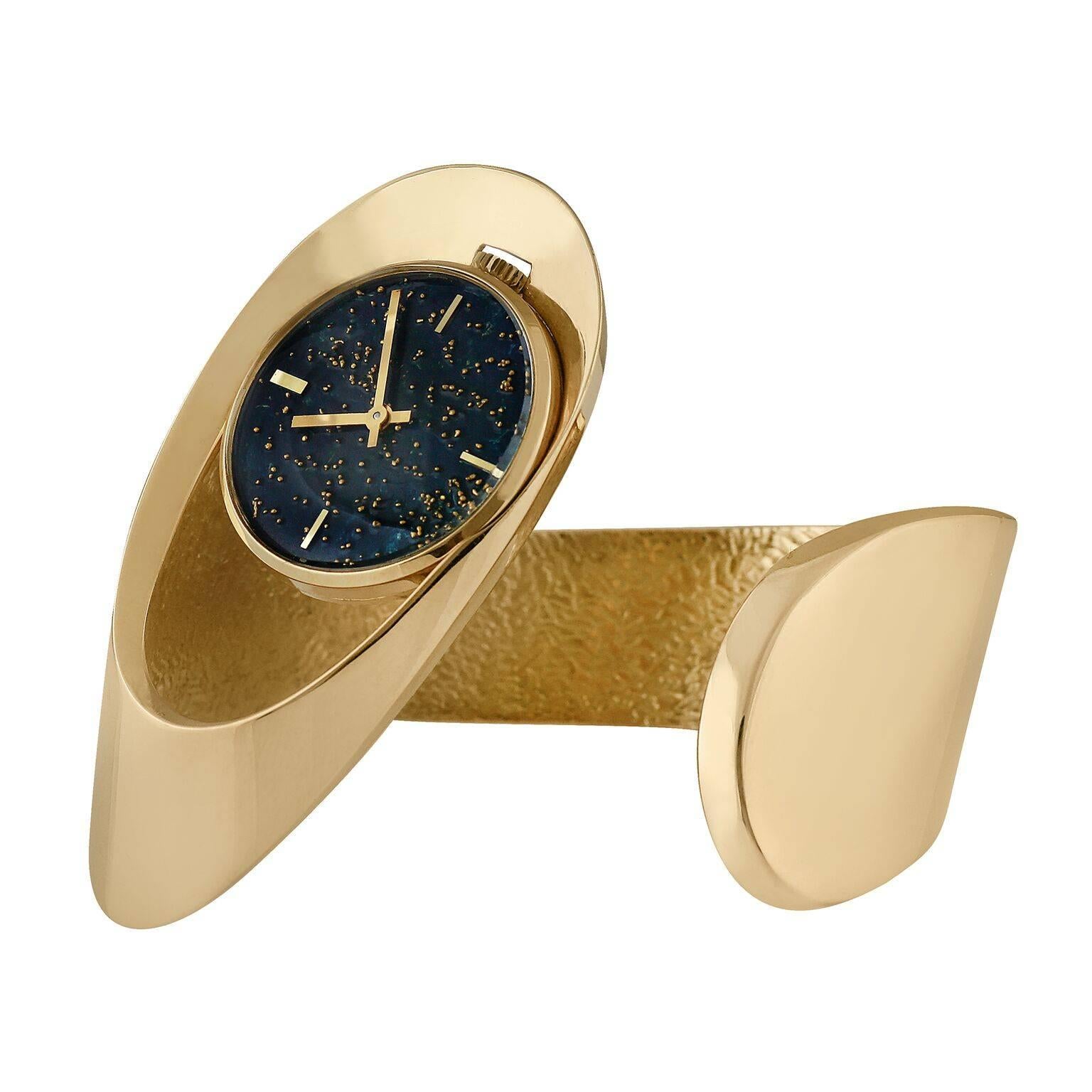 Gubelin Lady's Yellow Gold Free-Form Sculptural Bangle Bracelet Wristwatch For Sale