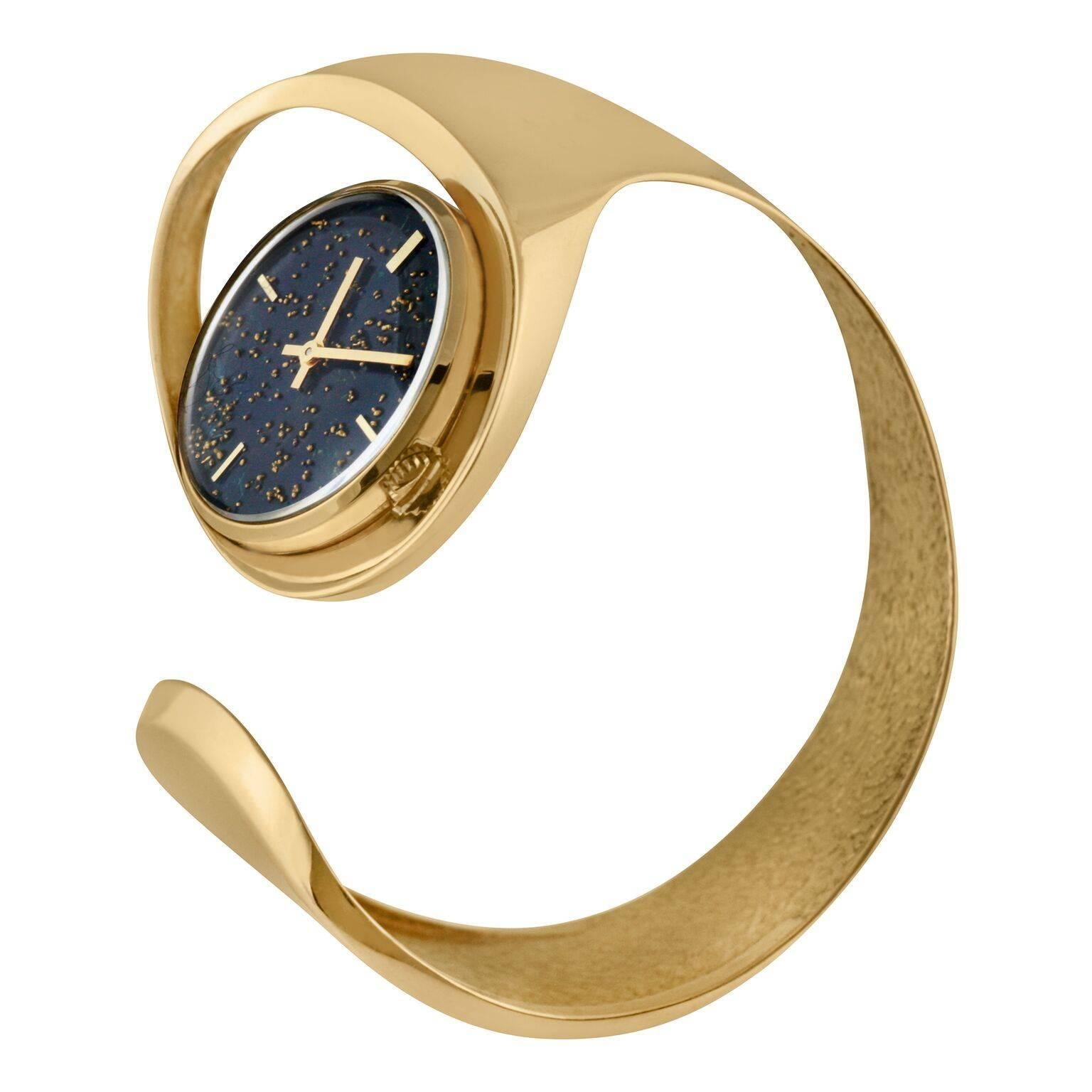 Modernist Gubelin Lady's Yellow Gold Free-Form Sculptural Bangle Bracelet Wristwatch For Sale