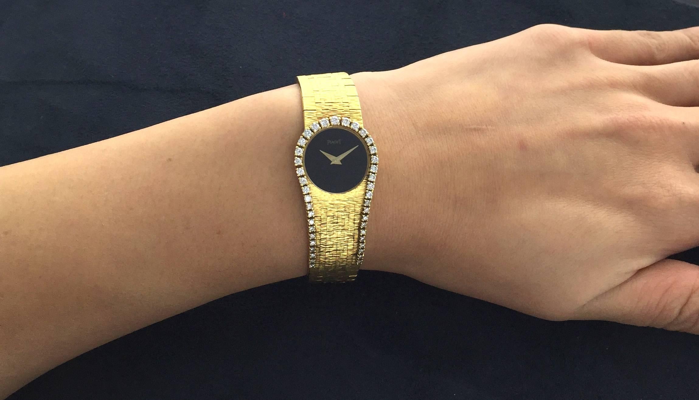 Women's Piaget Lady's Yellow Gold Diamond Onyx Wristwatch