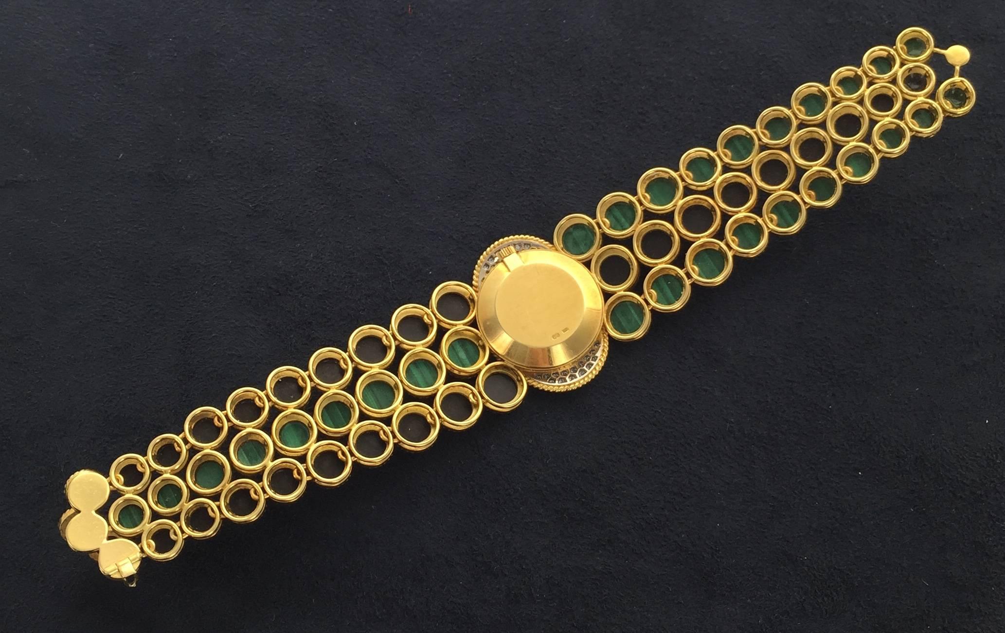 Modernist Patek Philippe Yellow Gold Diamond Malachite Onyx Bracelet Wristwatch