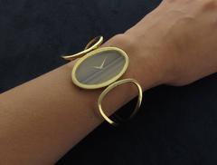 Chopard Ladies Yellow Gold Tiger's Eye Dial Bangle Bracelet Wristwatch