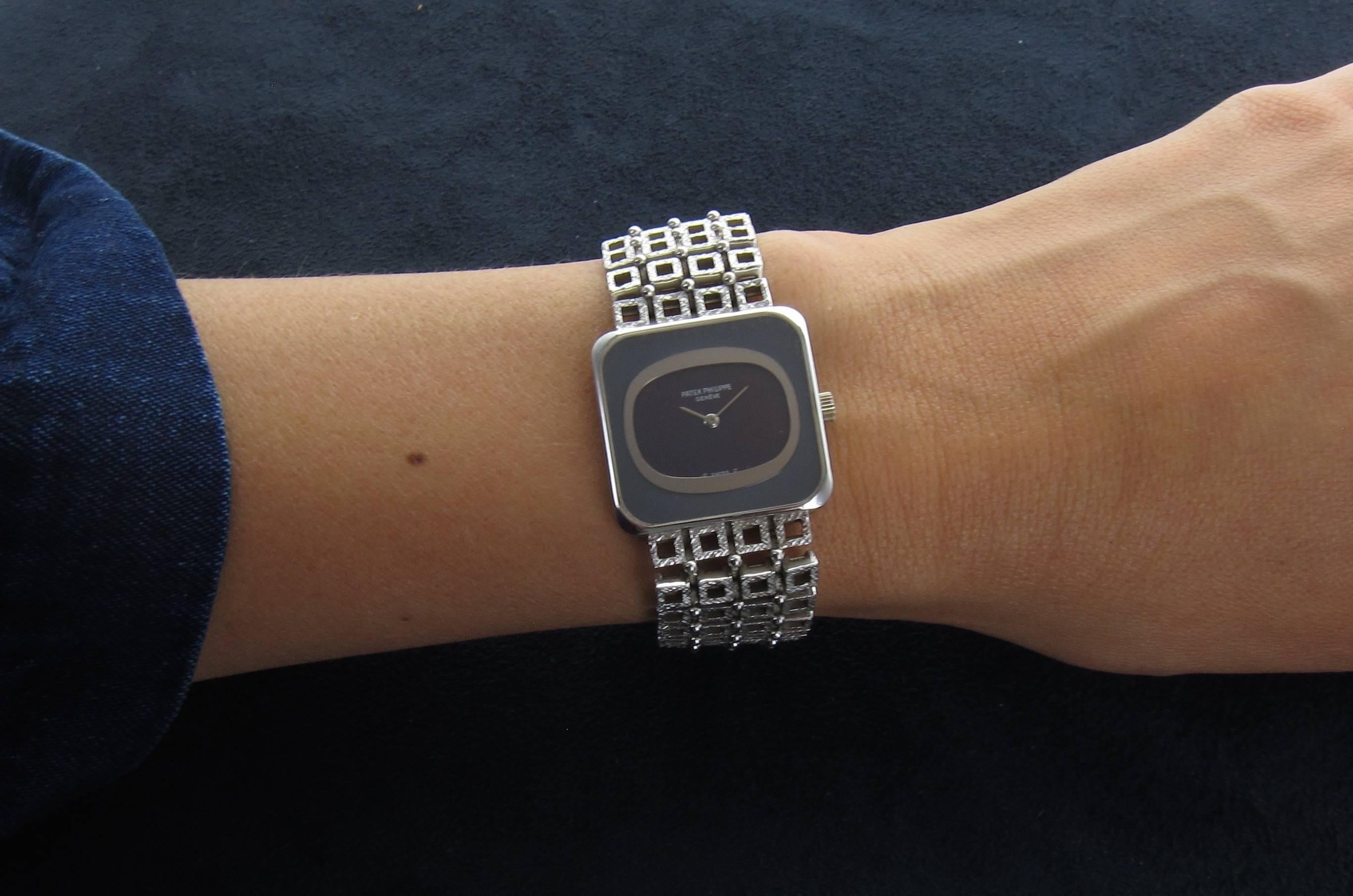 Modern Patek Philippe White Gold Unusual Geometric Bracelet Wristwatch 