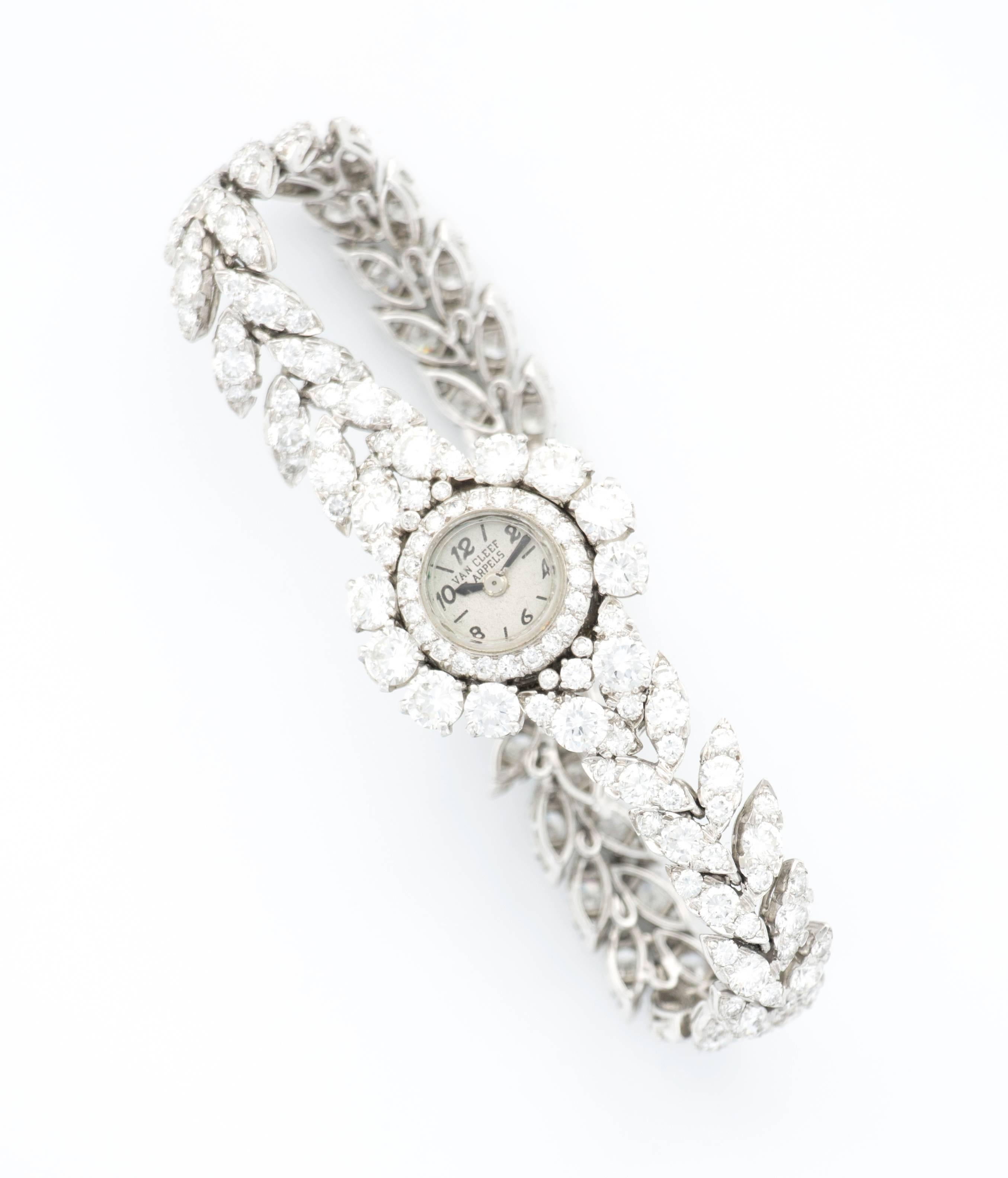 An Absolutely Beautiful Diamond-Set Bracelet Watch by Van Cleef & Arpels. Completely original with numbered and signed V.C.A. 

Mechanical Wind

1950's