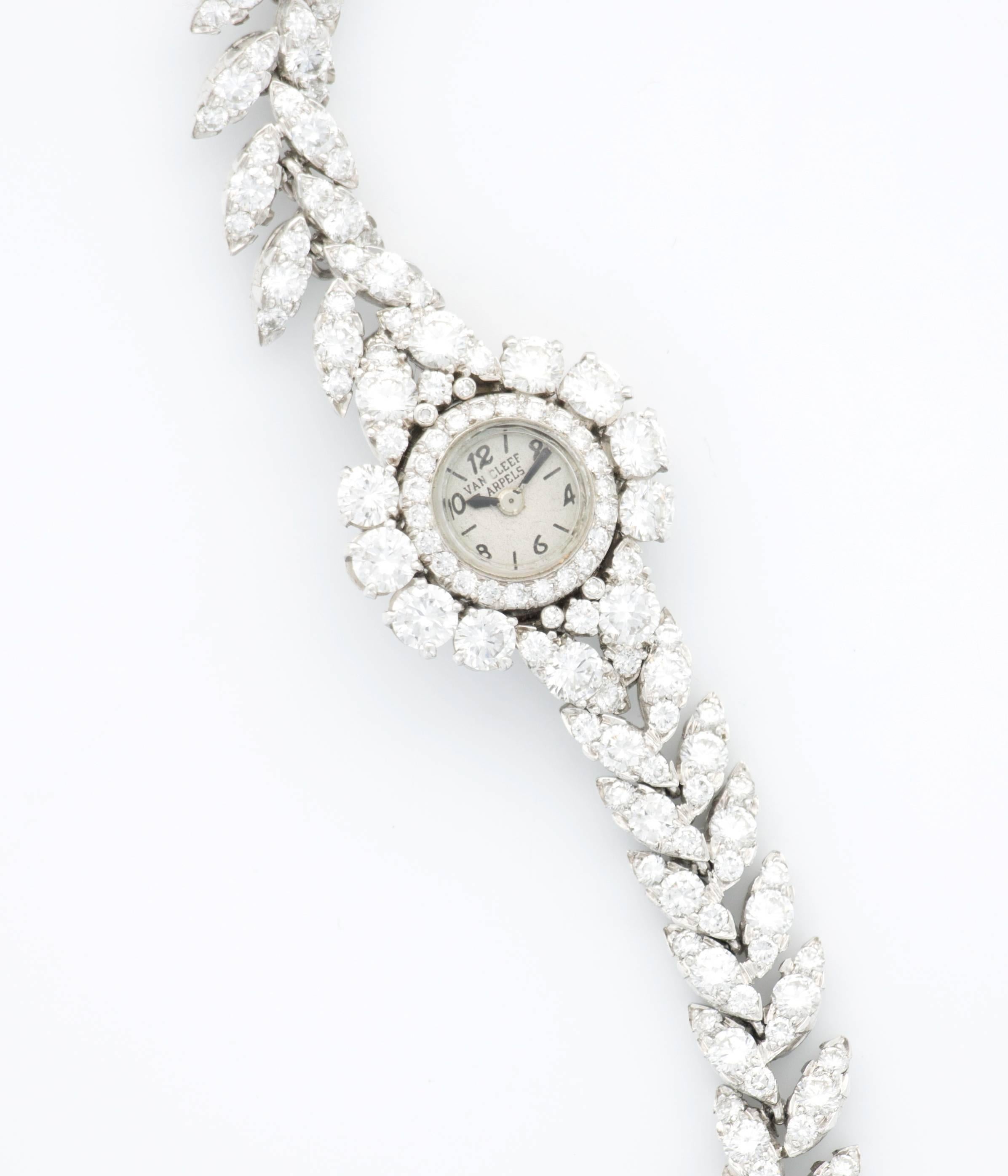 Modern Van Cleef & Arpels Ladies Platinum Diamond Bracelet Wristwatch